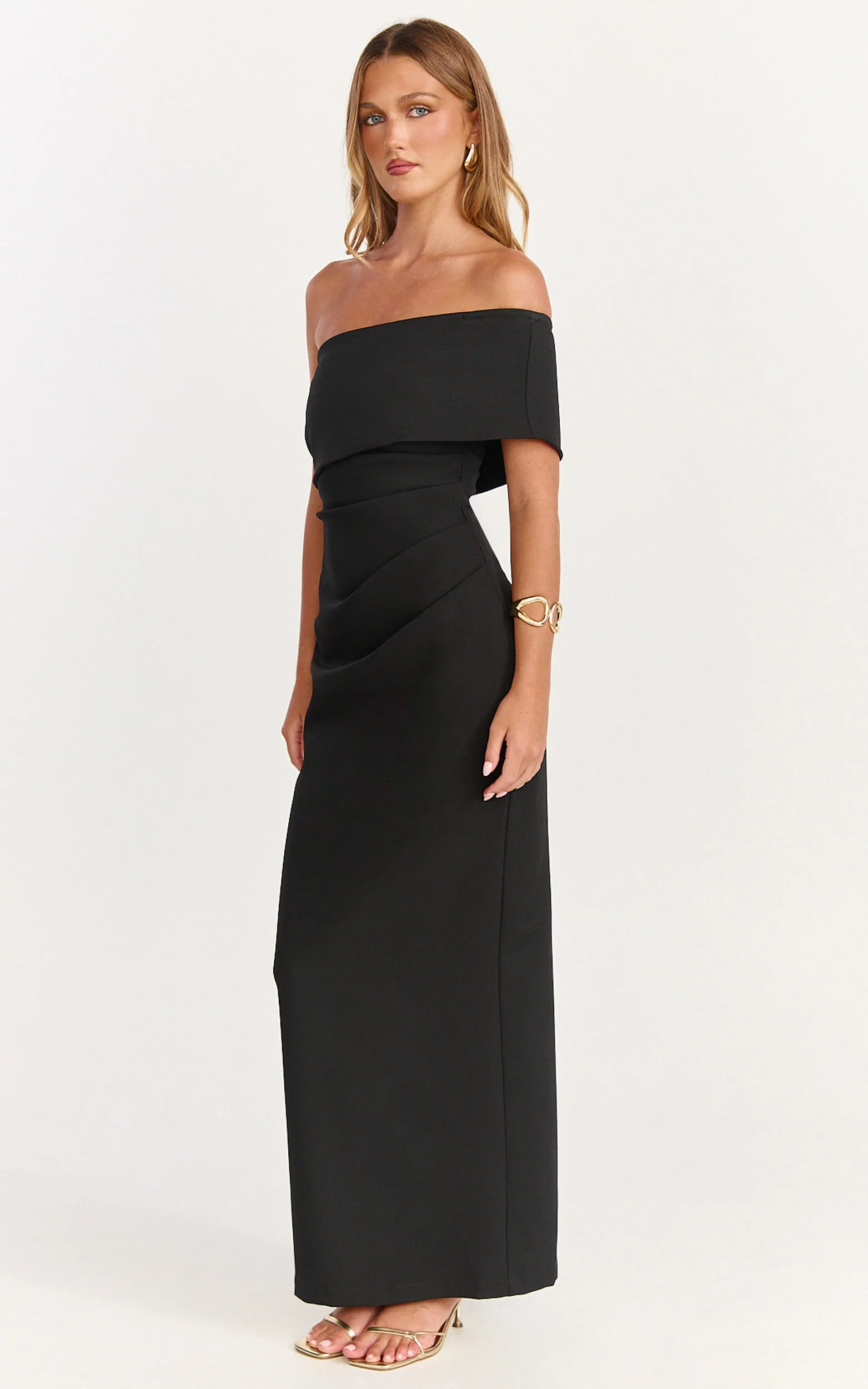 Pearce Maxi Dress - Gathered One Sleeve Bodycon Dress in Black