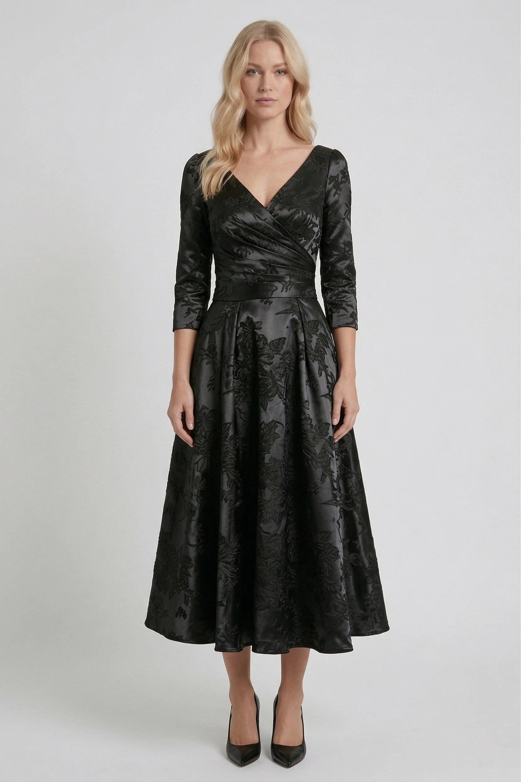 A-Line Tea-Length Jacquard Mother of the Bride Dress CM0415