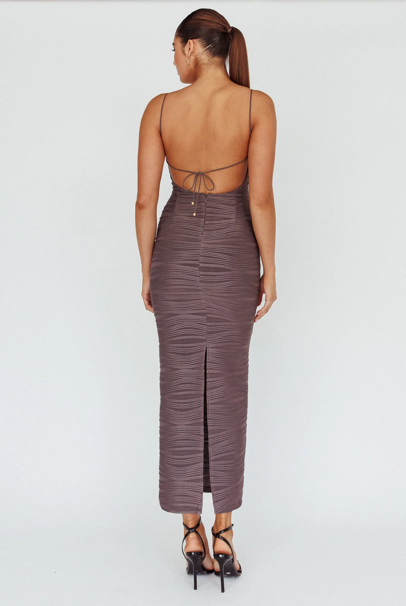 Orion Keyhole Bodice Midi Dress Grey