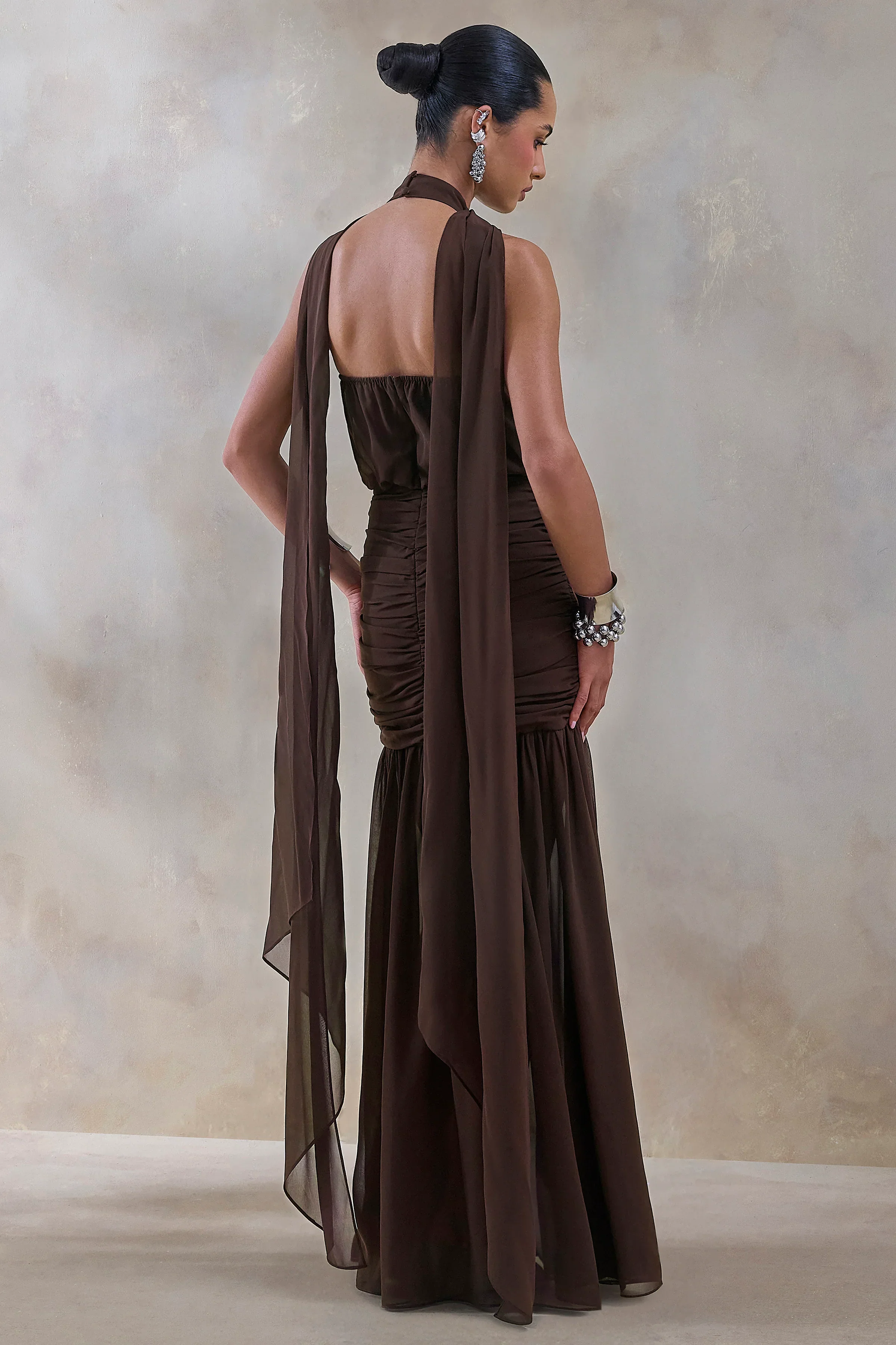 Veronique | Brown Halter-Neck Maxi Dress