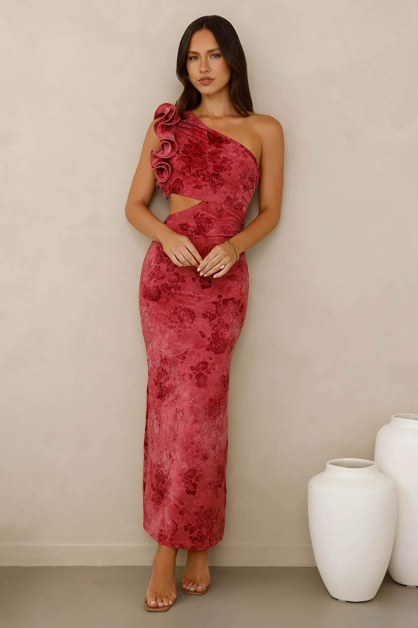 Mystique Beauty One Shoulder Maxi Dress Pink