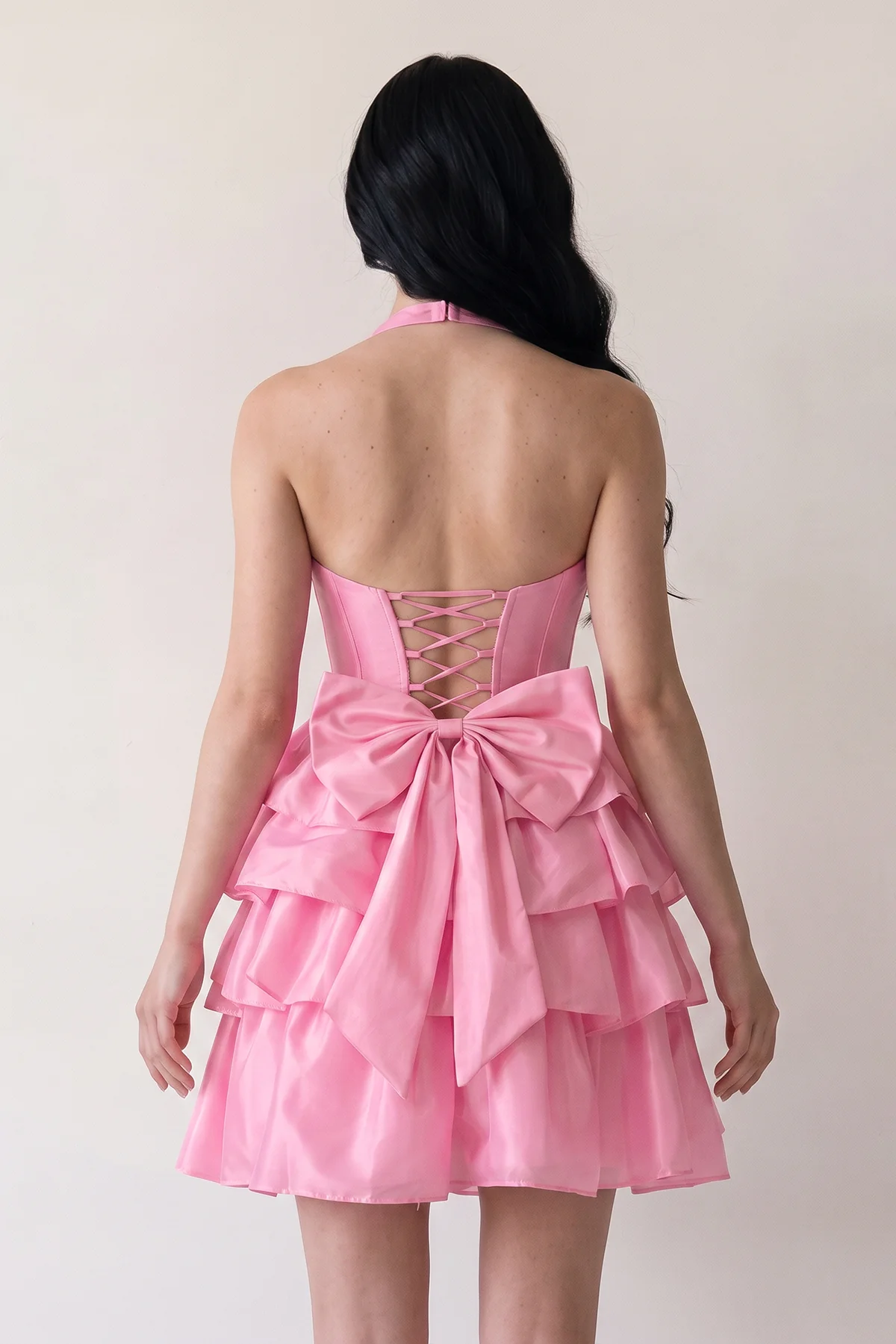 Yellow - Halter A Line Ruffles Satin Homecoming Dress With Bow
