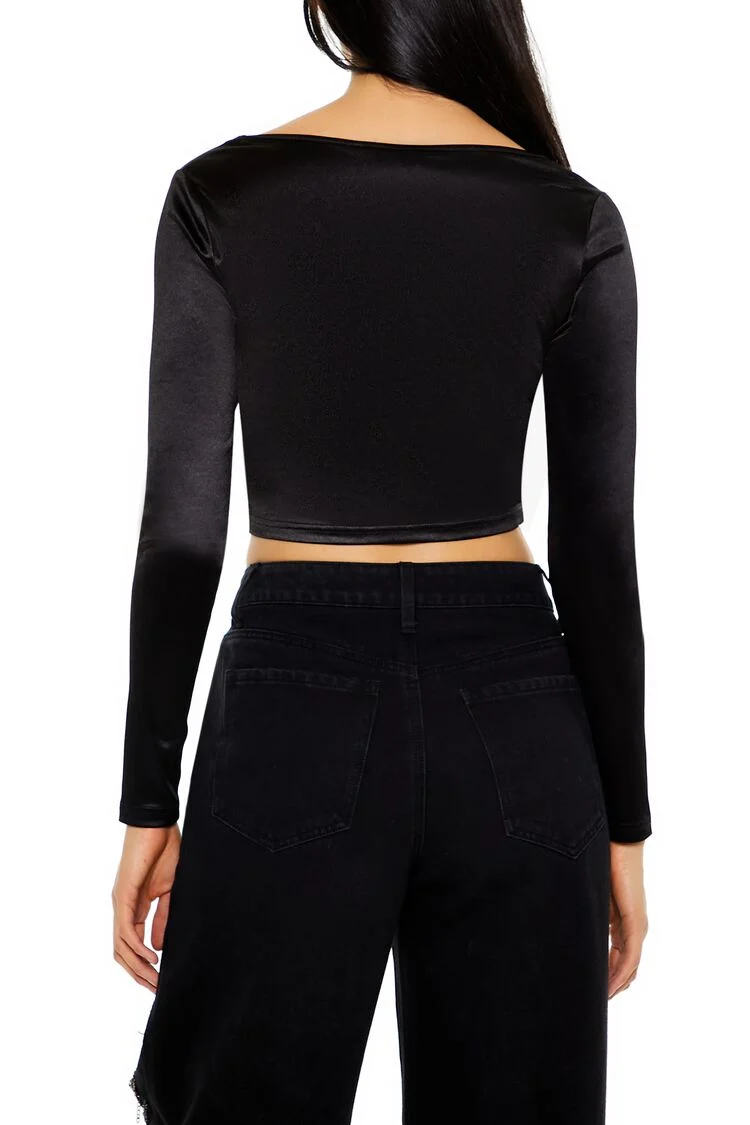 Satin Square-Cut Crop Top