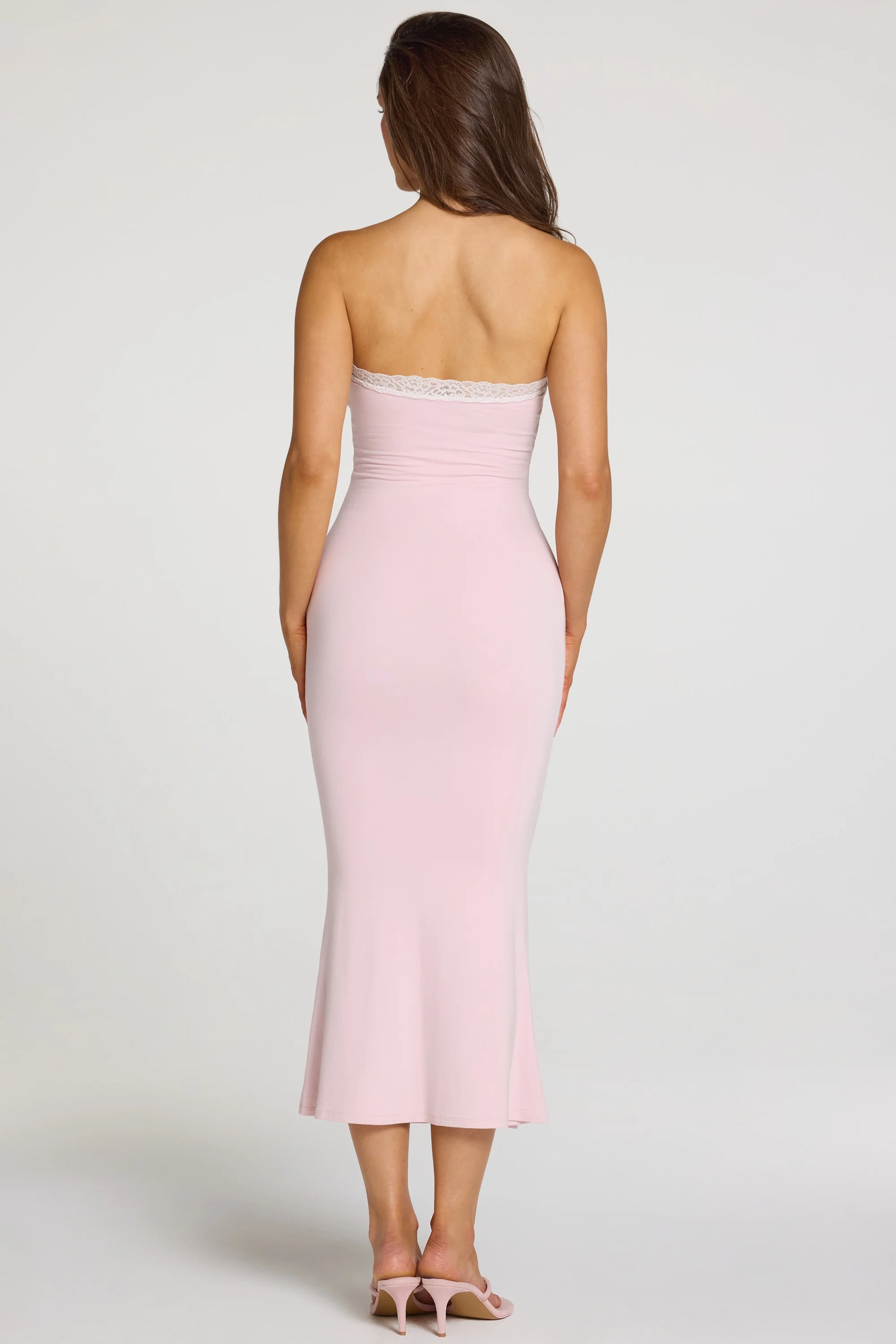 Modal Lace-Trim Midaxi Dress in Baby Pink