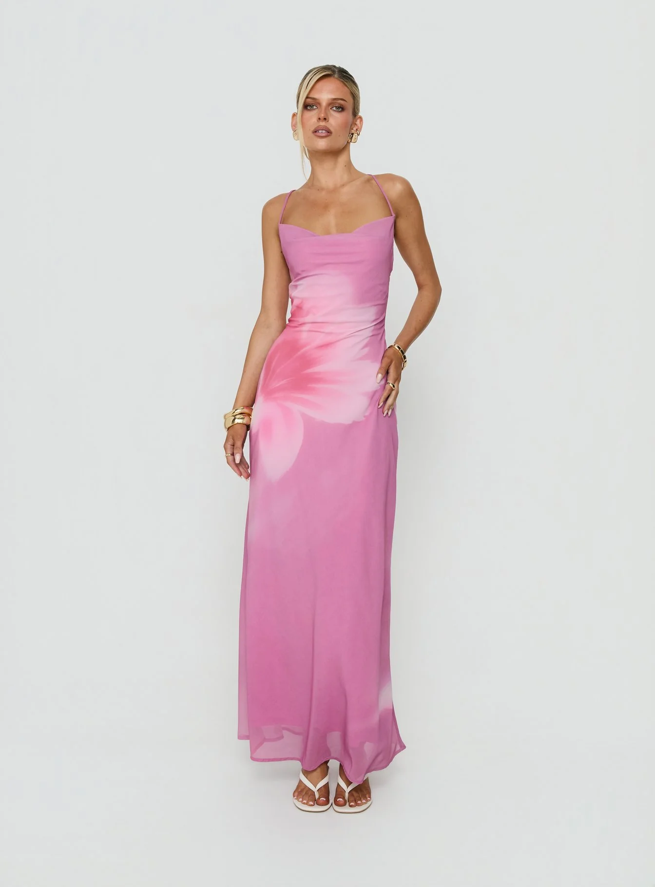 Coletta Cowl Neck Maxi Dress Pink Floral