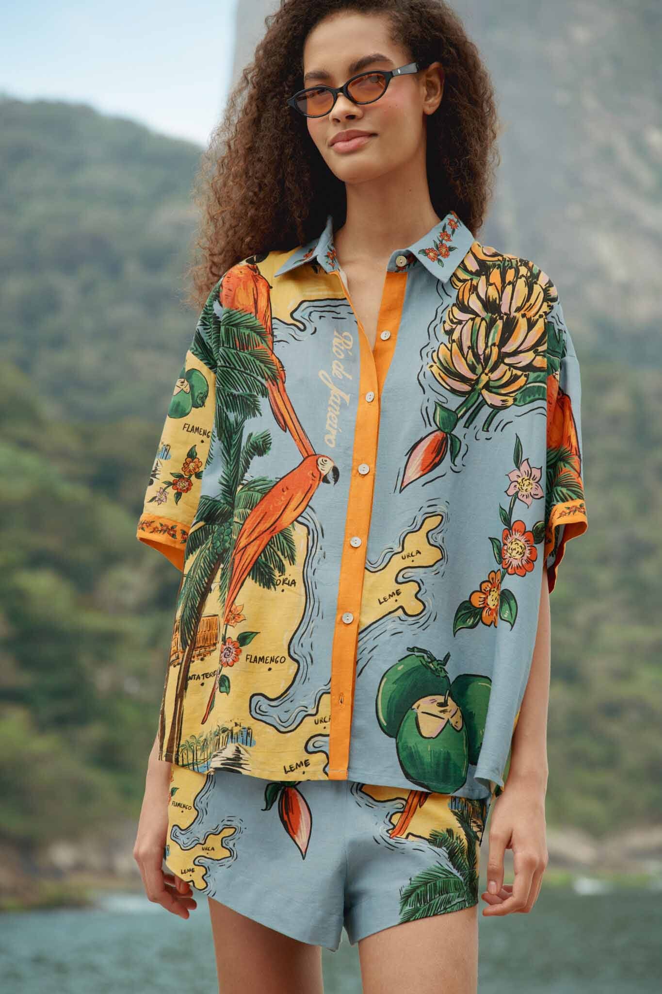 Multicolor Beaches Path Buttoned Shirt