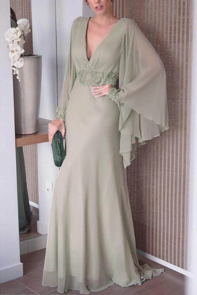 Sheath-Column Sweep-Brush Train Chiffon Mother Dress CM0077