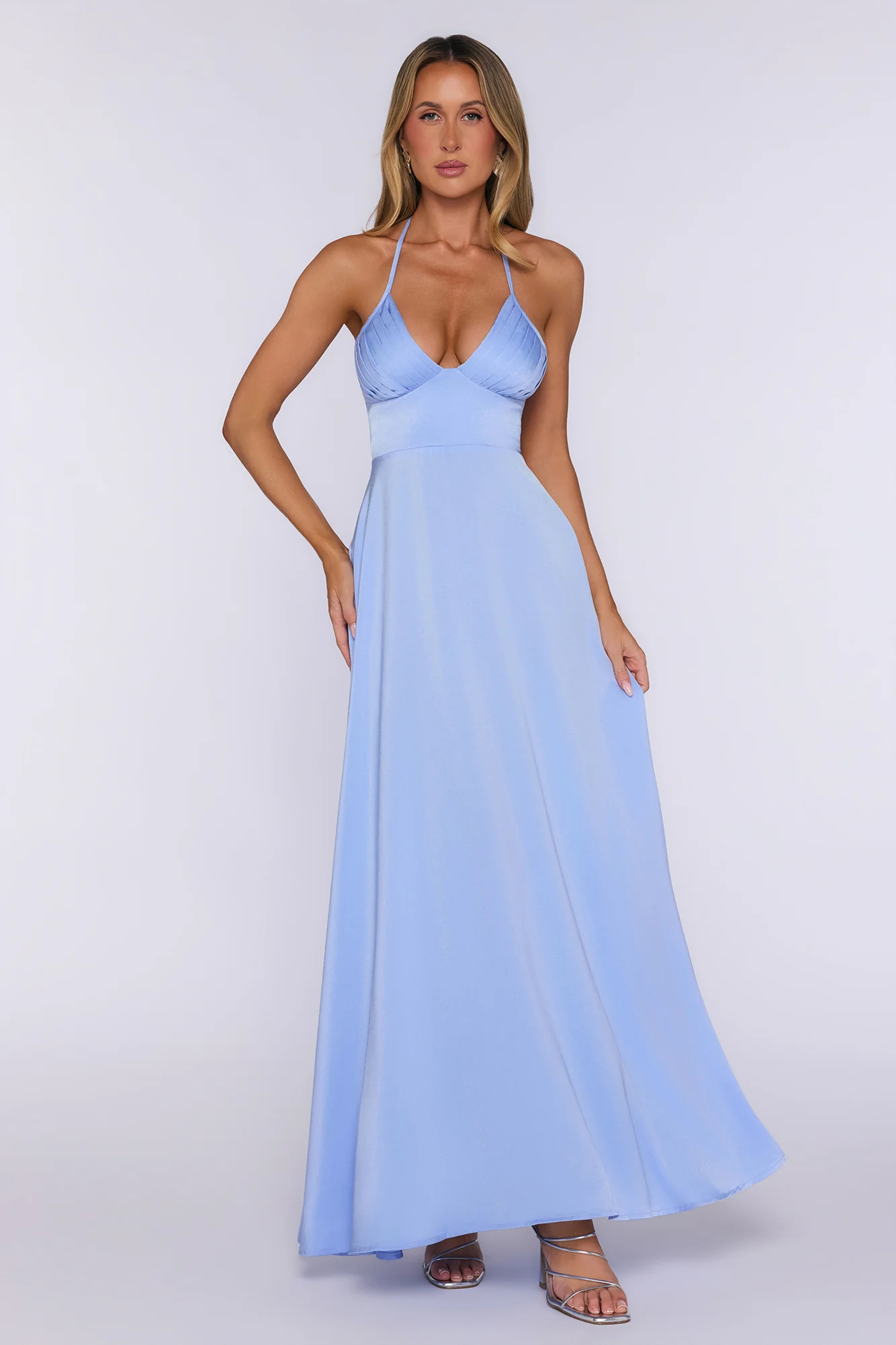 New Romance Halter Maxi Dress Light Blue
