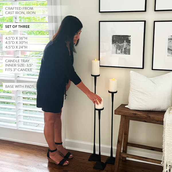 Extra Tall Cast Iron Candle Holders, Set of 3