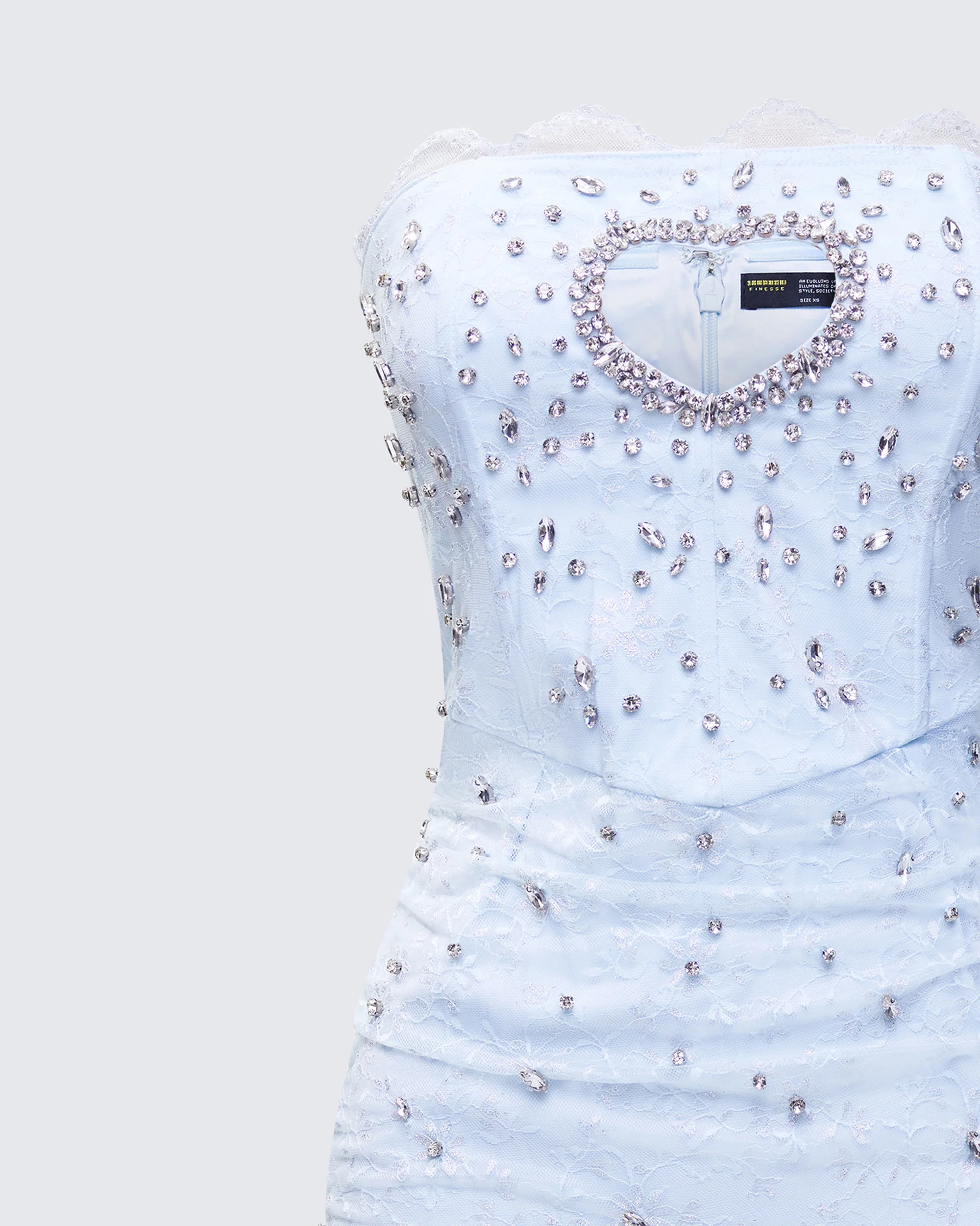 Clover Hand Beaded Rhinestone Baby Blue Mini Dress