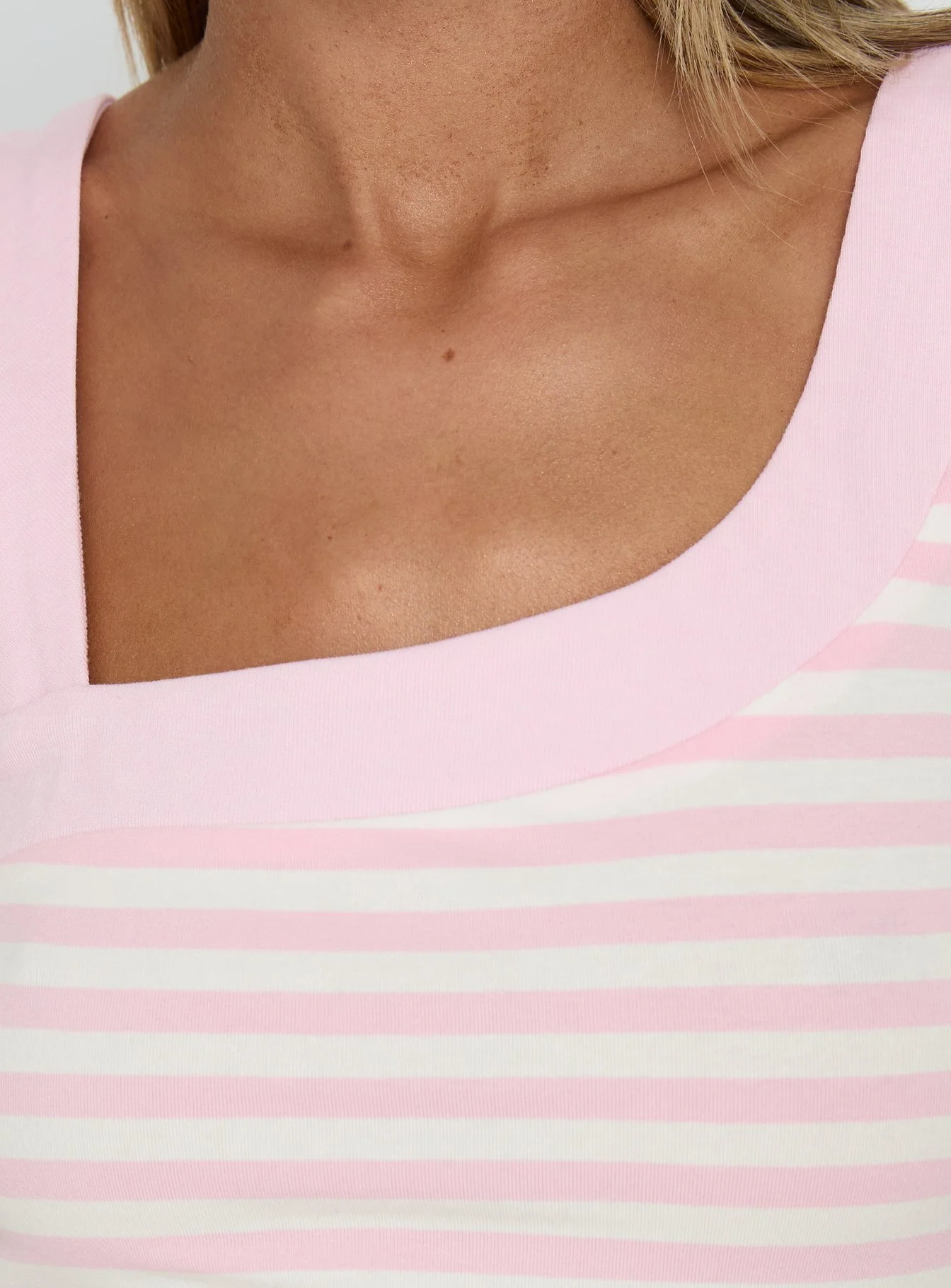 True Devotion Asymmetrical Neckline Top Pink Stripe