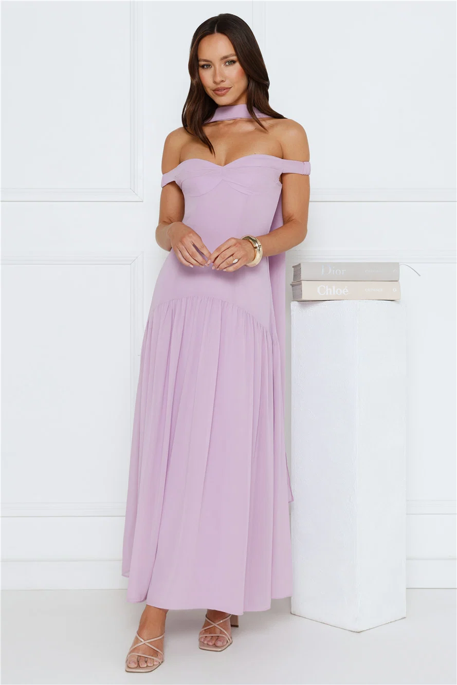 The Style Spotlight Off Shoulder Maxi Dress Lilac