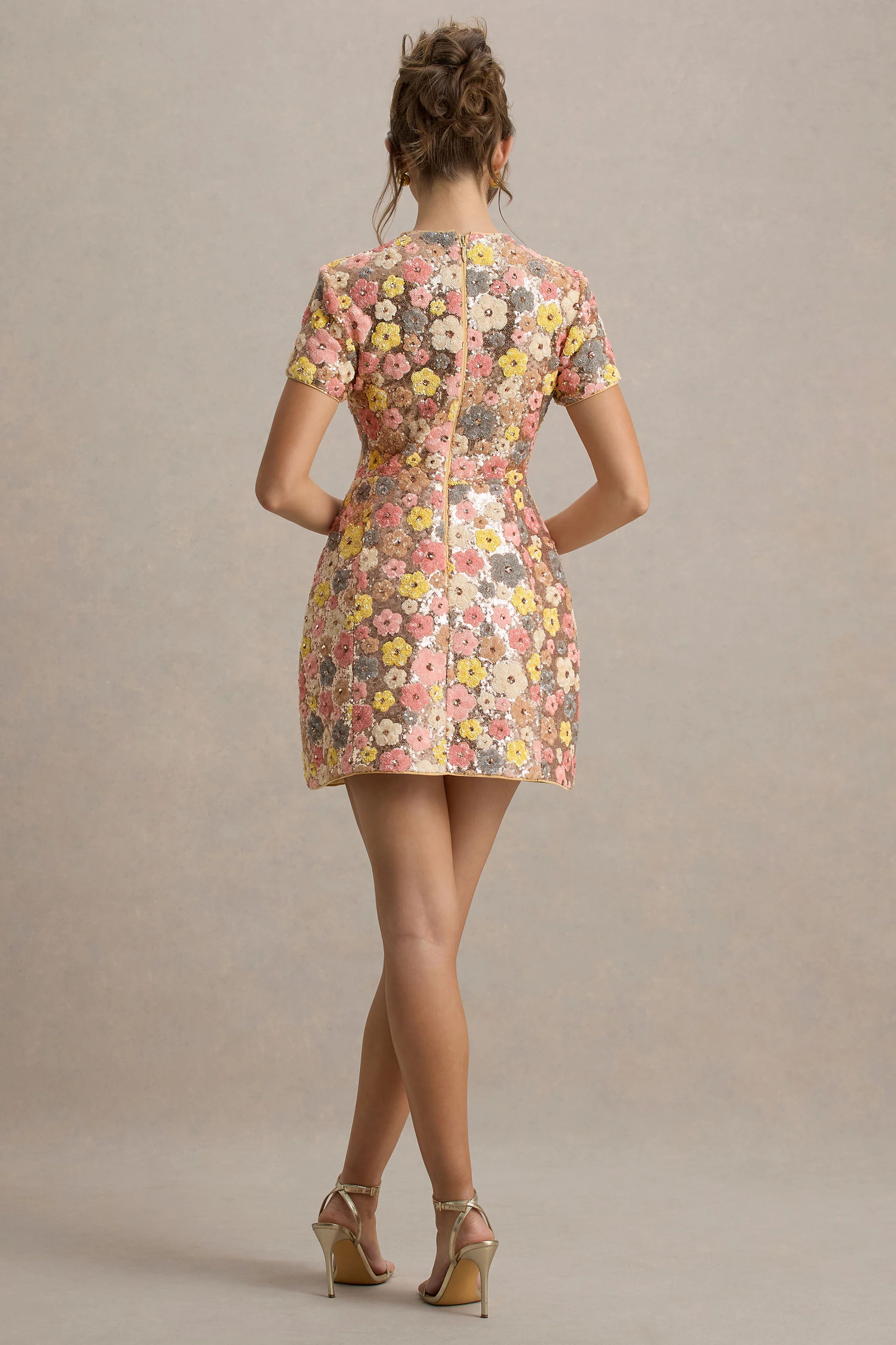 Eira | Pastel Floral Print Embellished Mini Dress