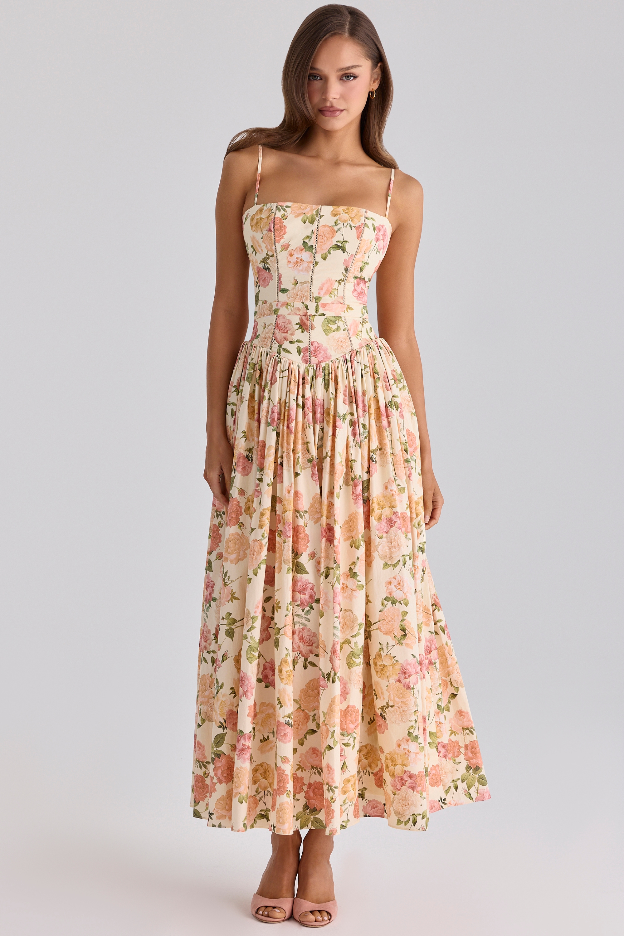 warm rose print cotton midi sundress