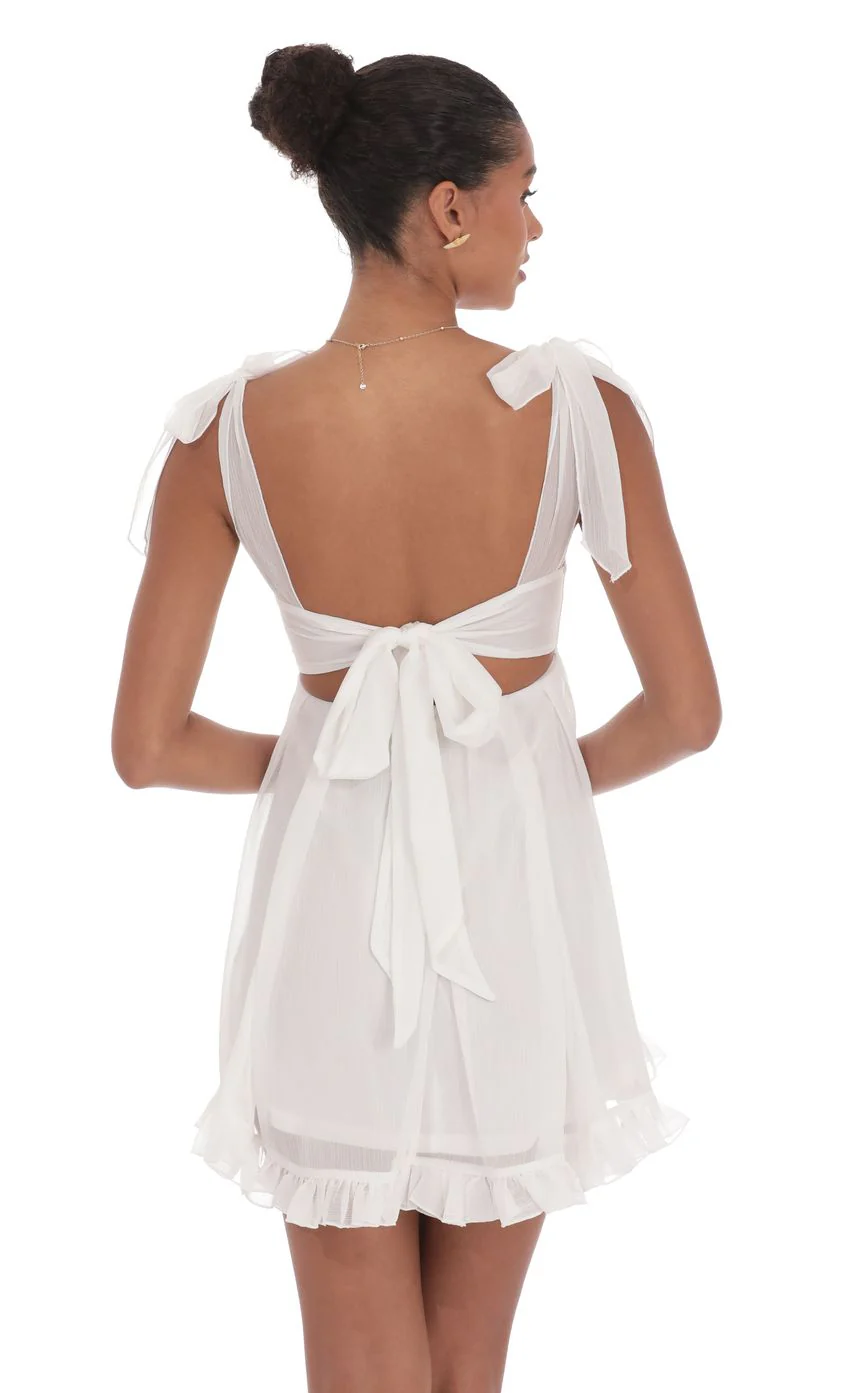 Shimmer Ruffle Babydoll Dress in White - luluinthesky