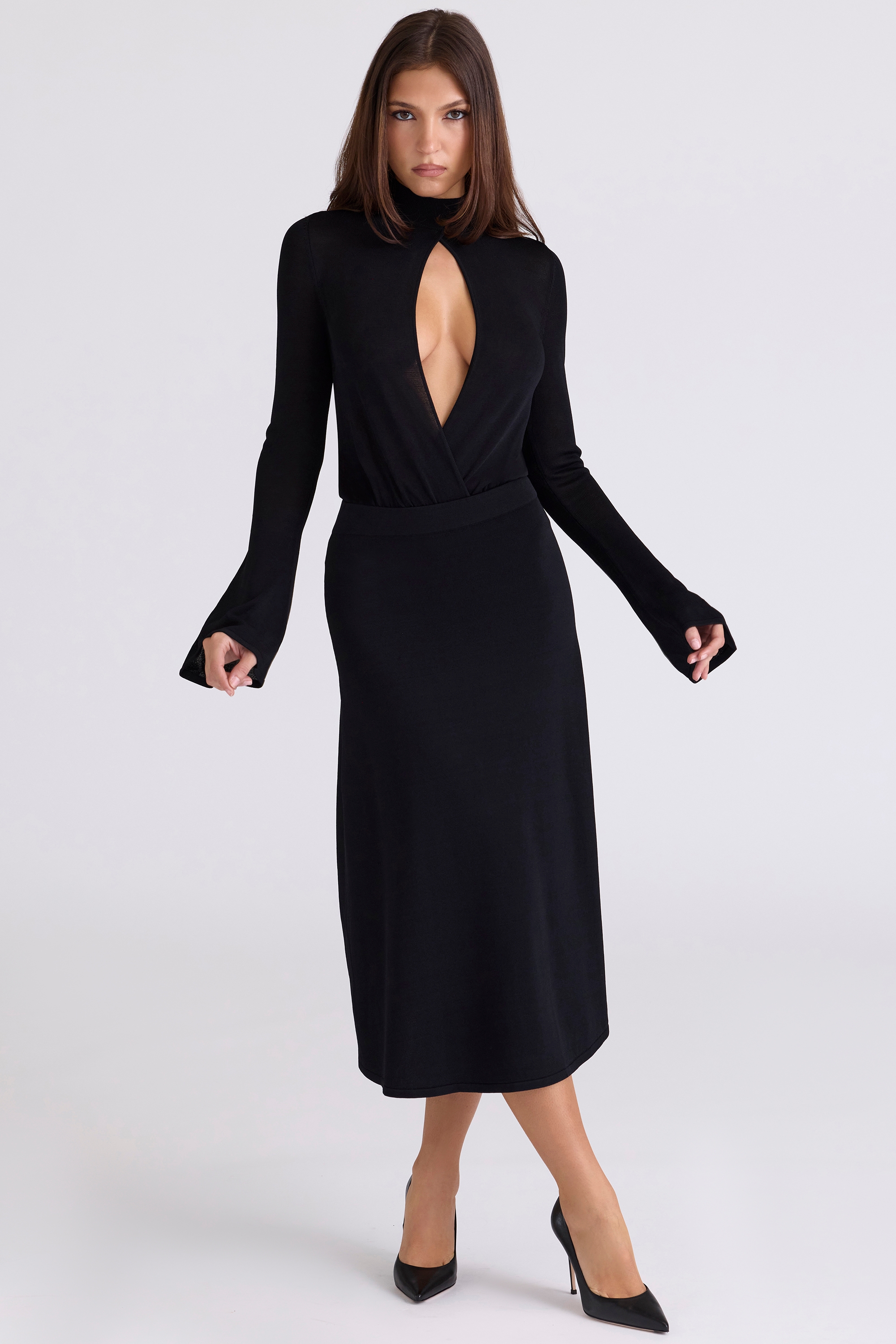 Black A-line Midi Skirt