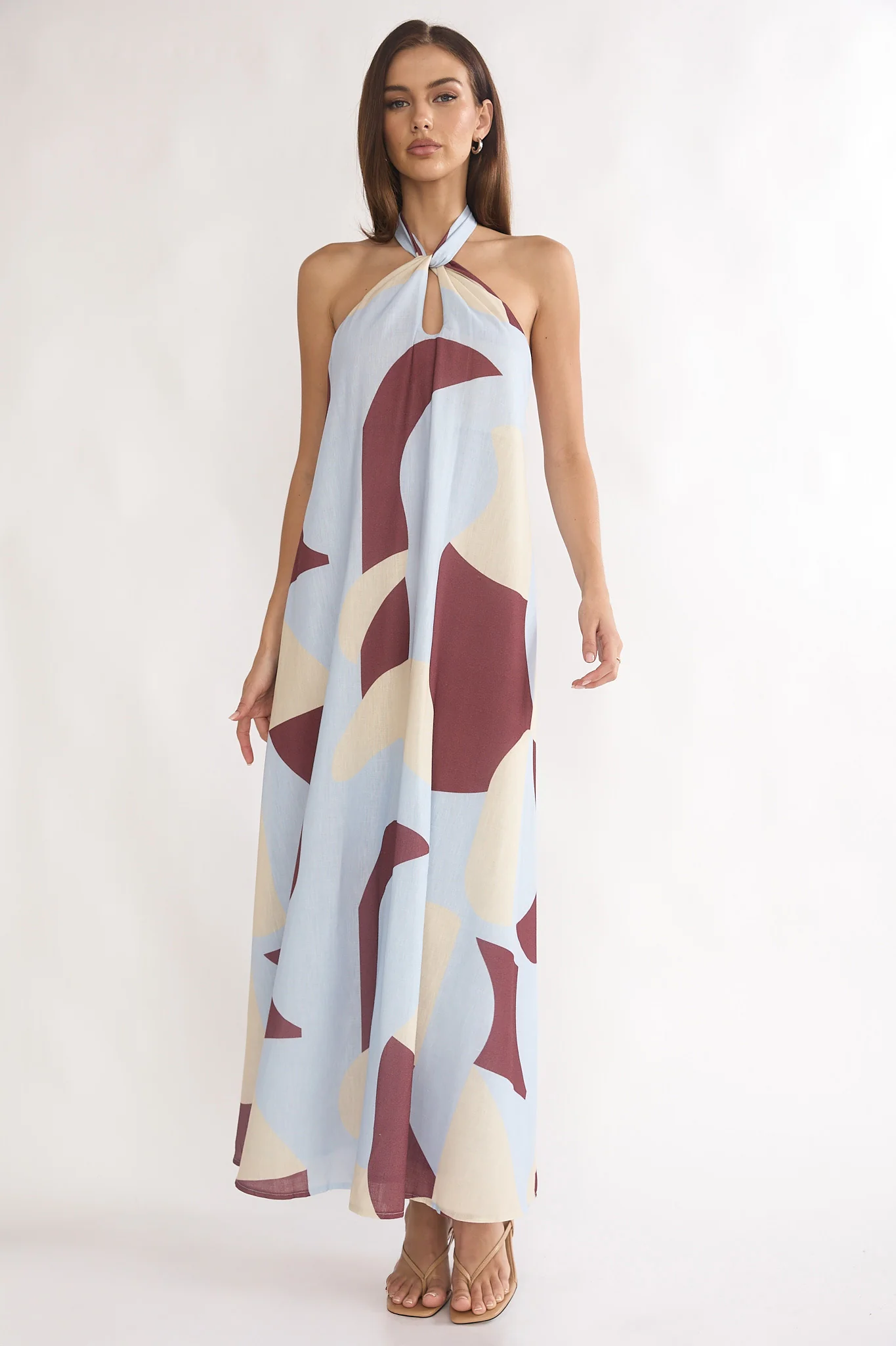Mireille Backless Halter Maxi Dress Print Chocolate