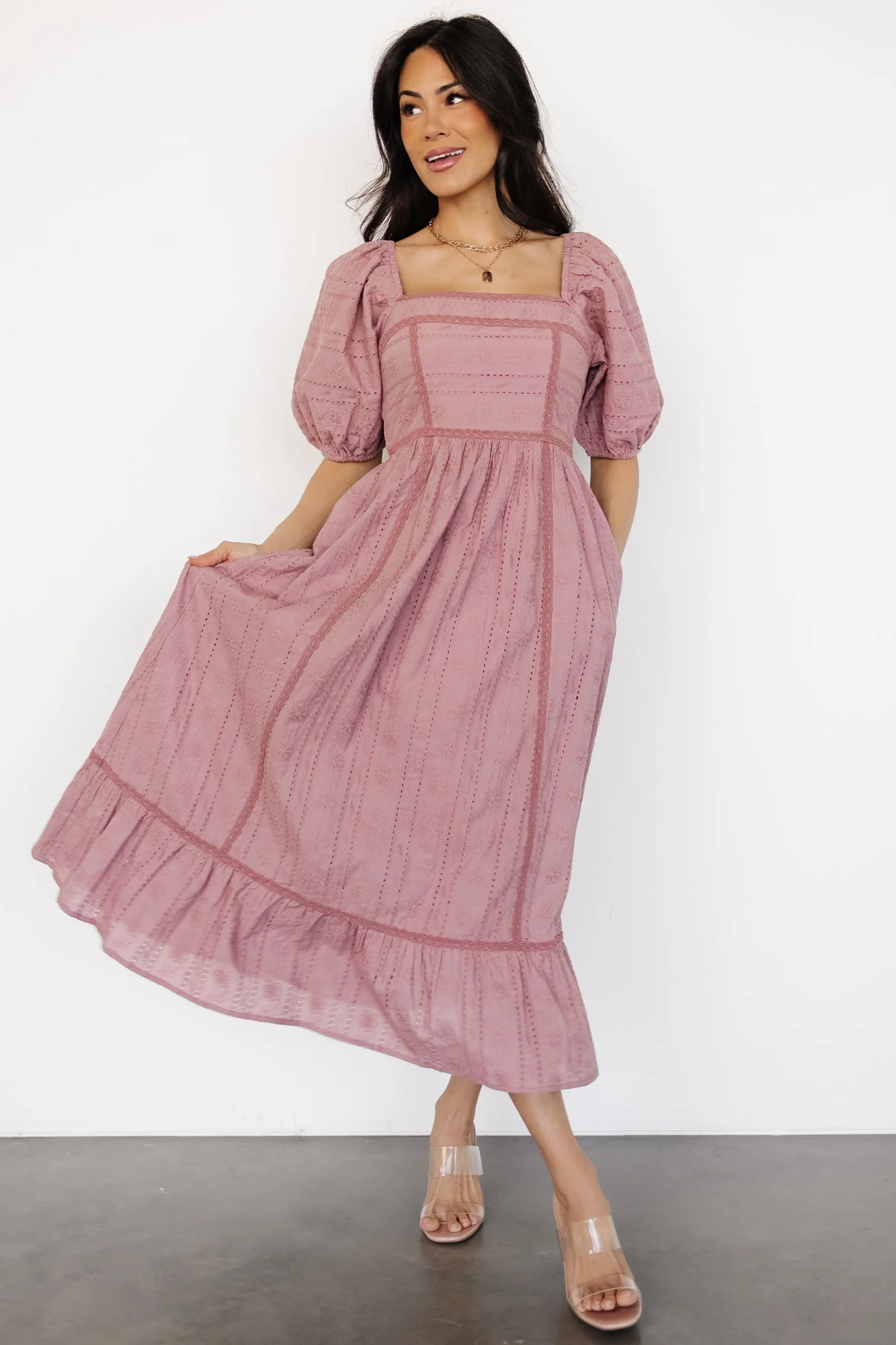 Delaney Eyelet Dress | Dusty Mauve - luluinthesky