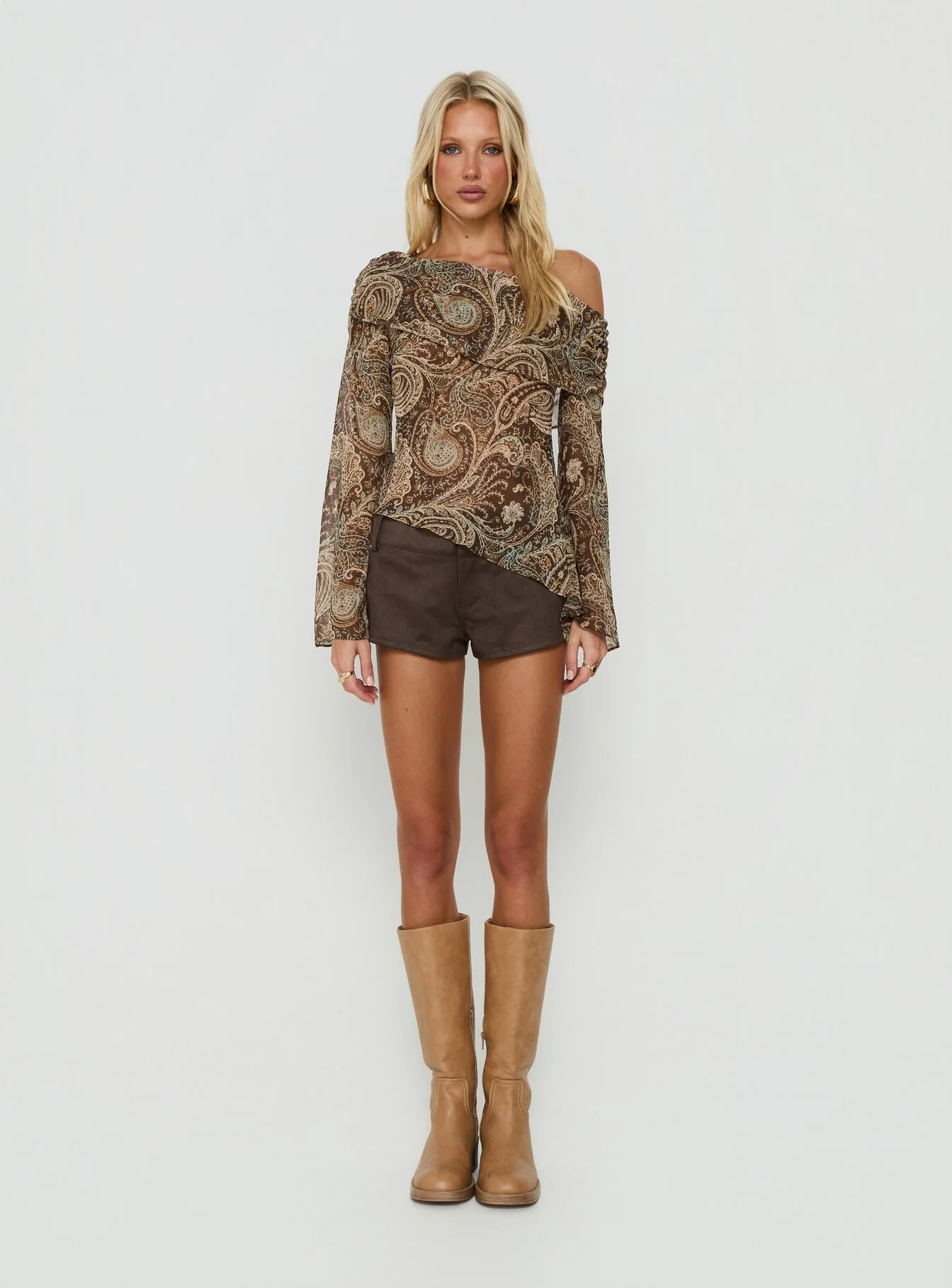 Haislee Chiffon Slouchy Long Sleeve Top Paisley