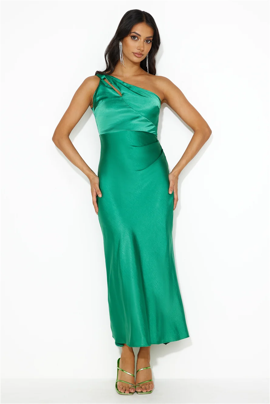 Ready On Time One Shoulder Midi Dress Green