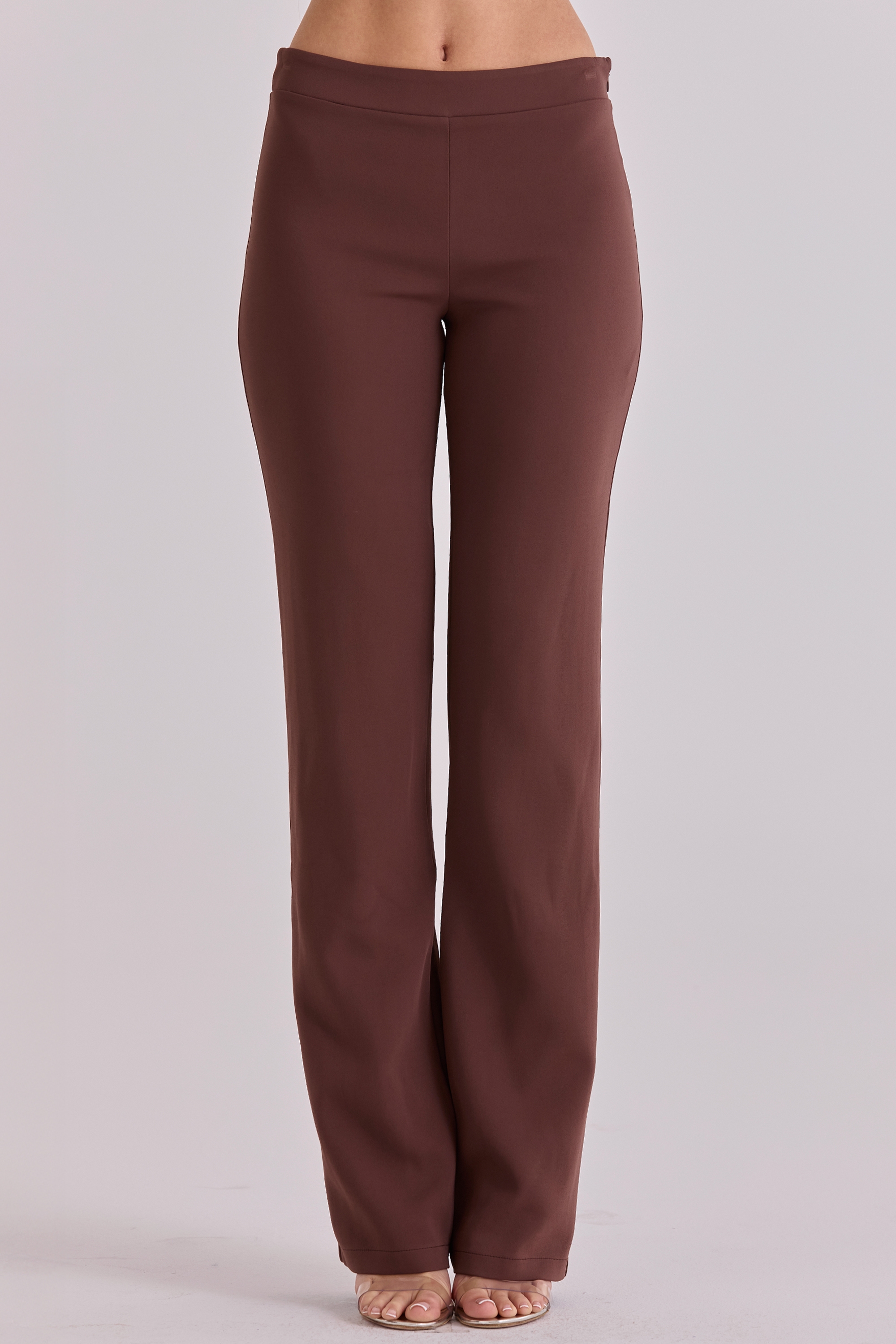 espresso brown straight leg trousers