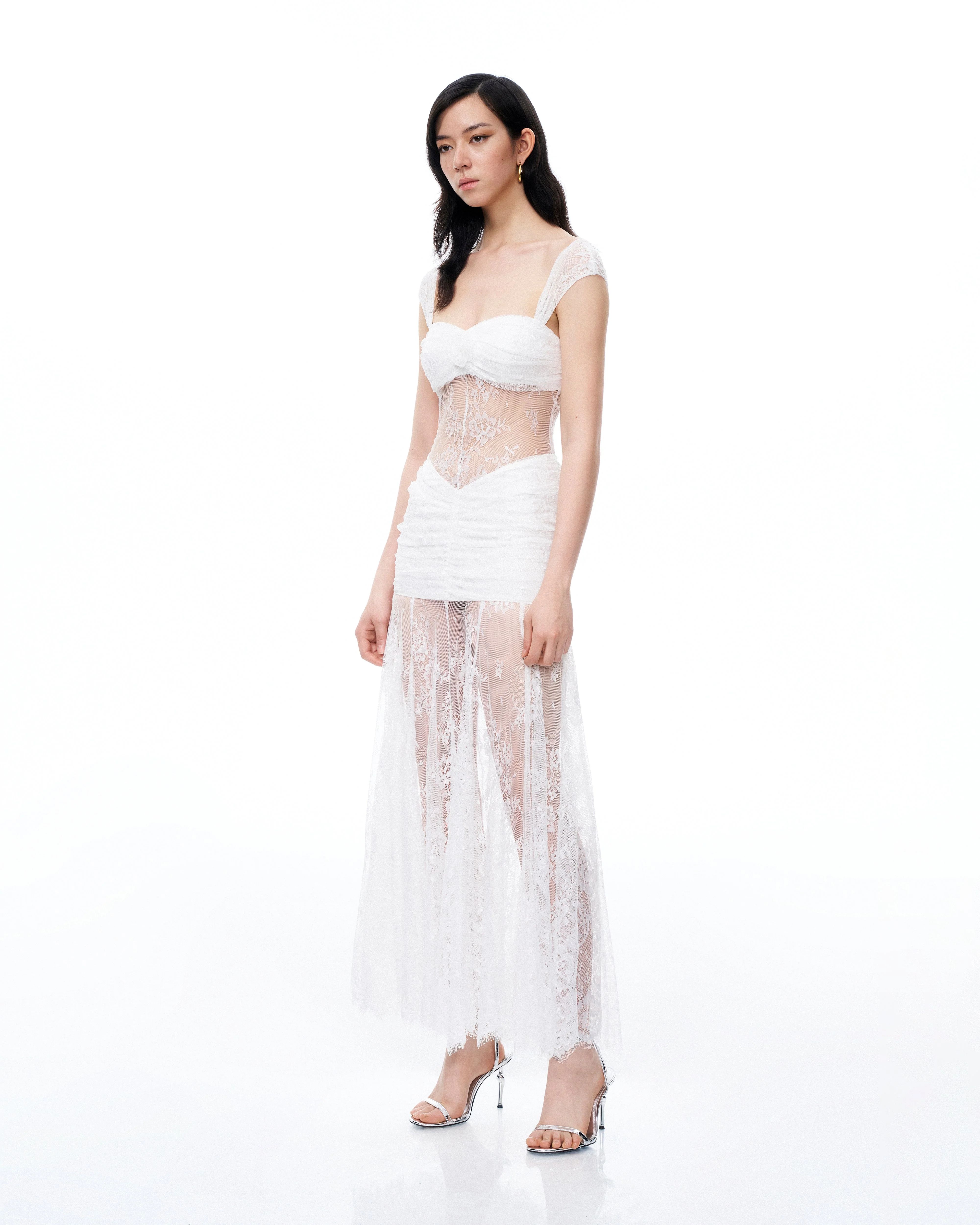 Fiorentina 3D Floral Lace Dress - White - FASHION NOB