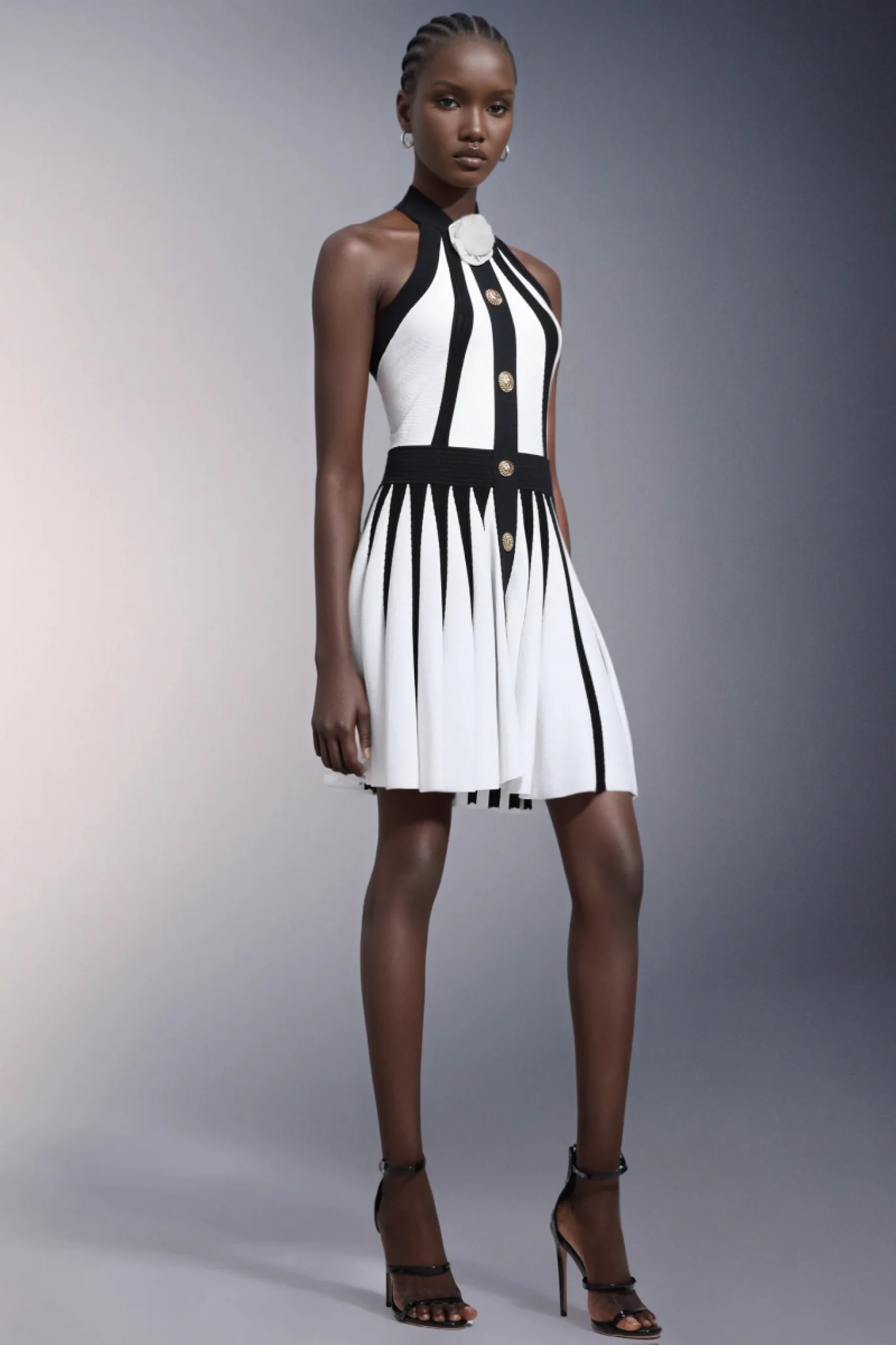 Yairf Flower Halter Stripes Mini Dress
