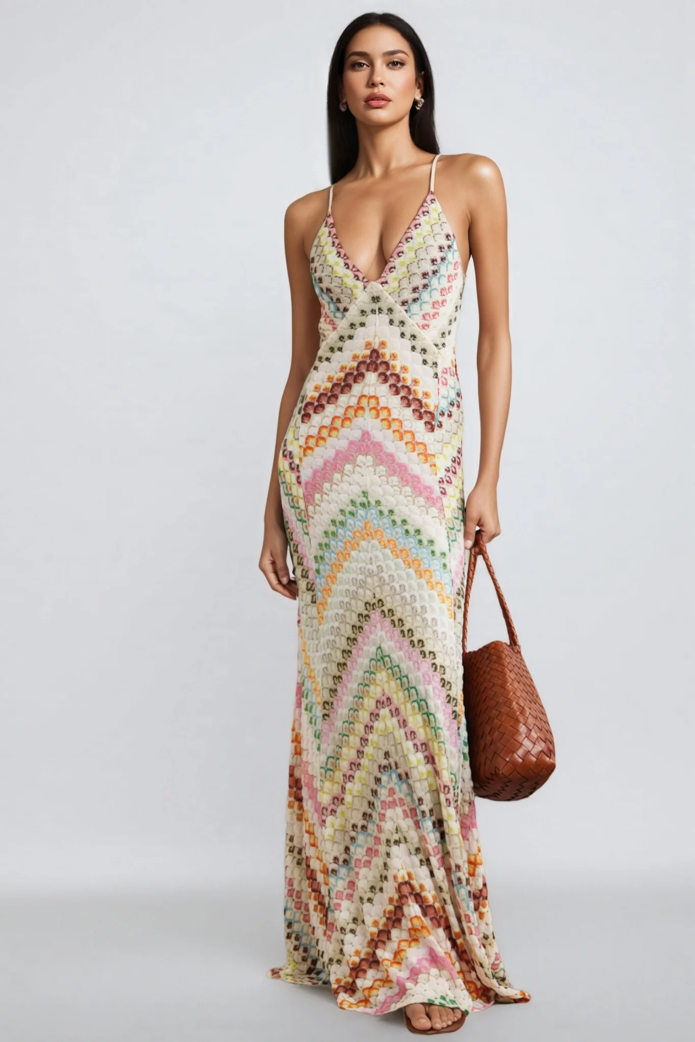 Haley Open-Back Crochet Knit Maxi Dress