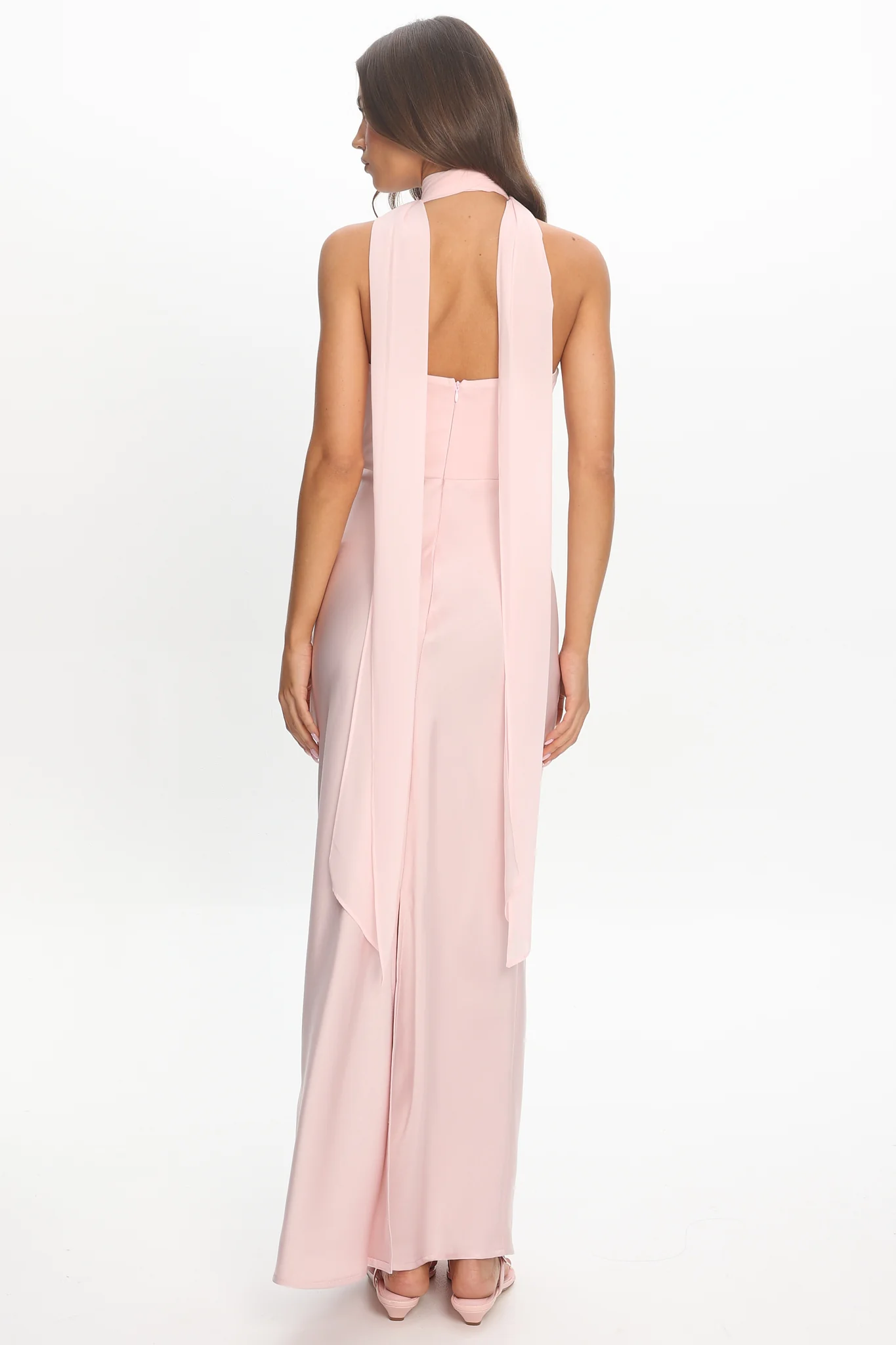 Tirsa Scarf Neck Satin Slip Gown Pink - luluinthesky