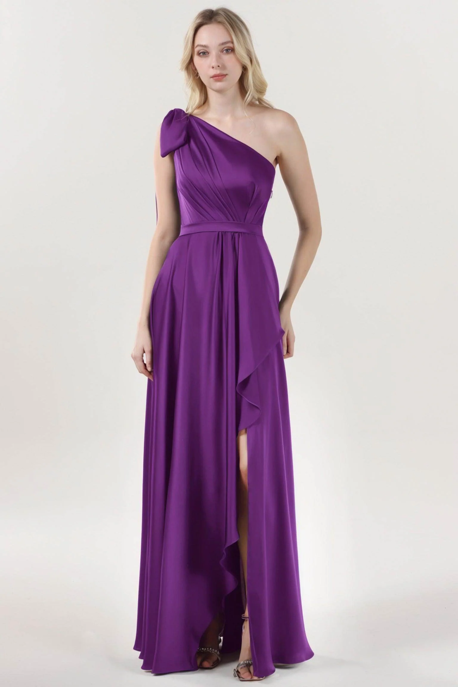 Asymmetrical Maxi Luxe Satin Bridesmaid Dress CS0603BM