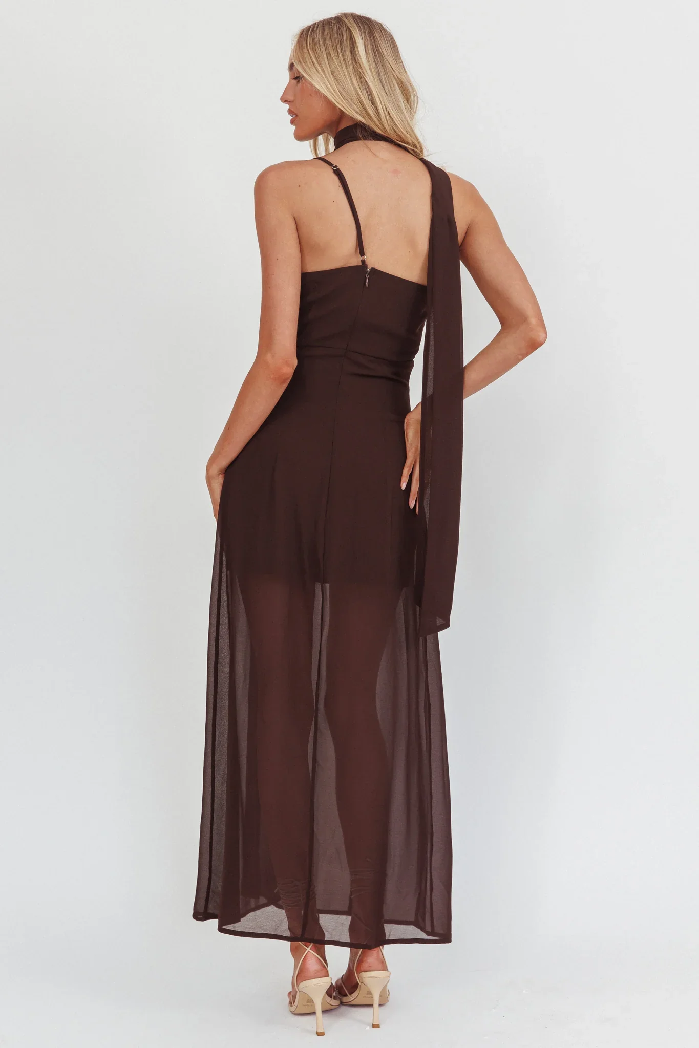 My Paradise Neck Scarf Maxi Dress Chocolate