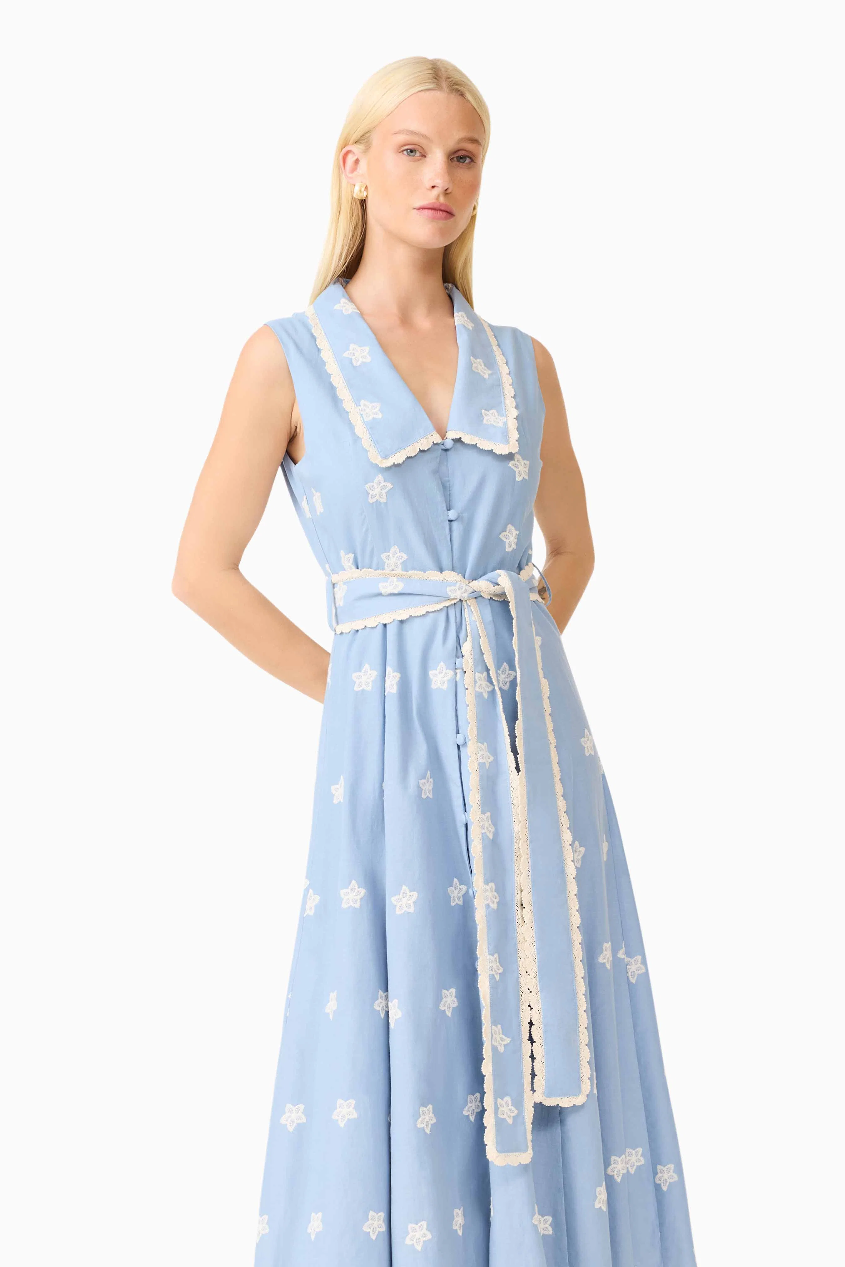 CURAAE Estella Midi Dress in Blue & Cream