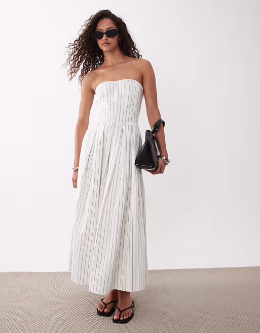 strapless maxi sundress with full skirt in stripes
