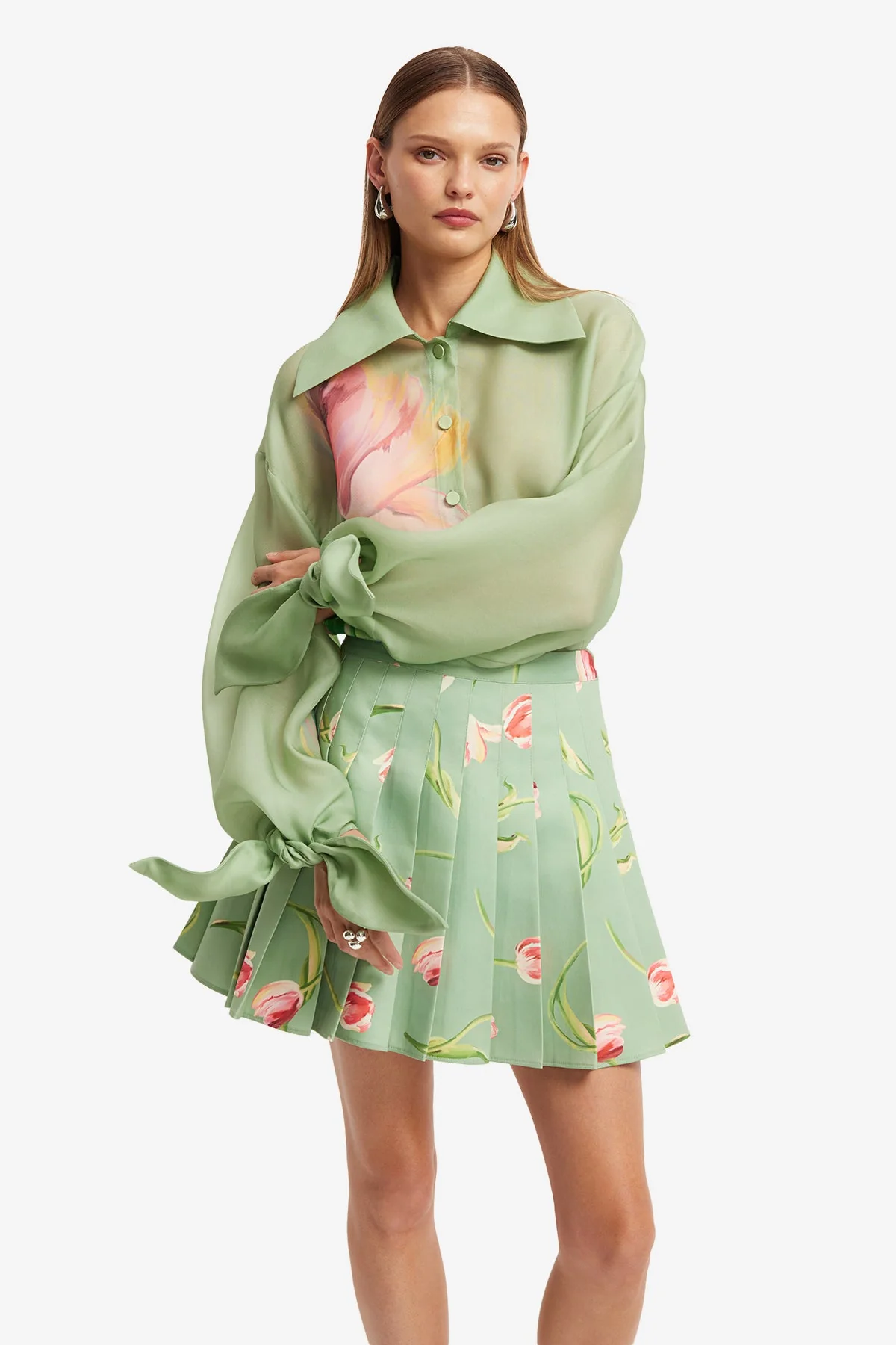 Christina Bow Blouse - Tulip Print in Green