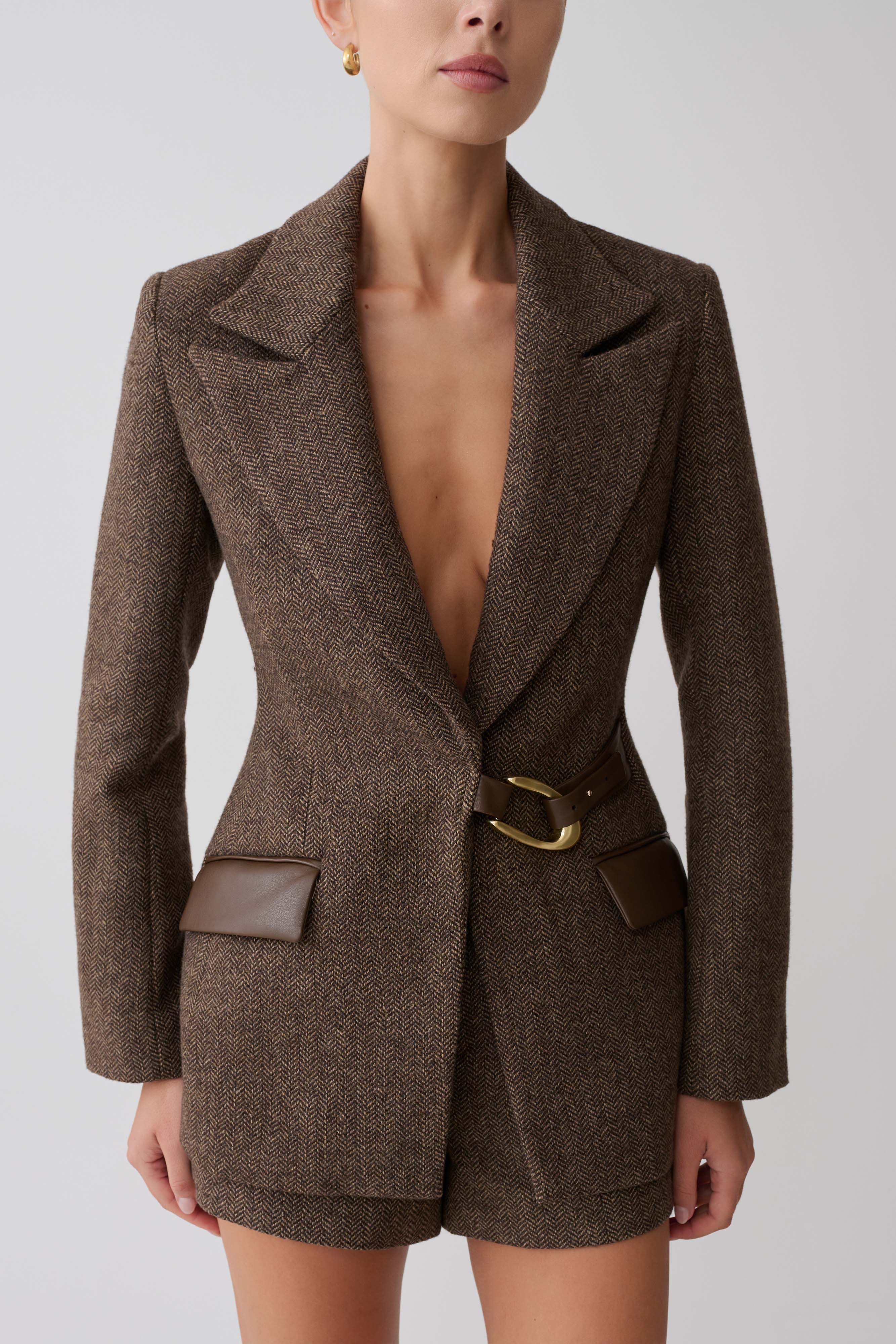 Romy Structured Blazer With Hardware - Herringbone