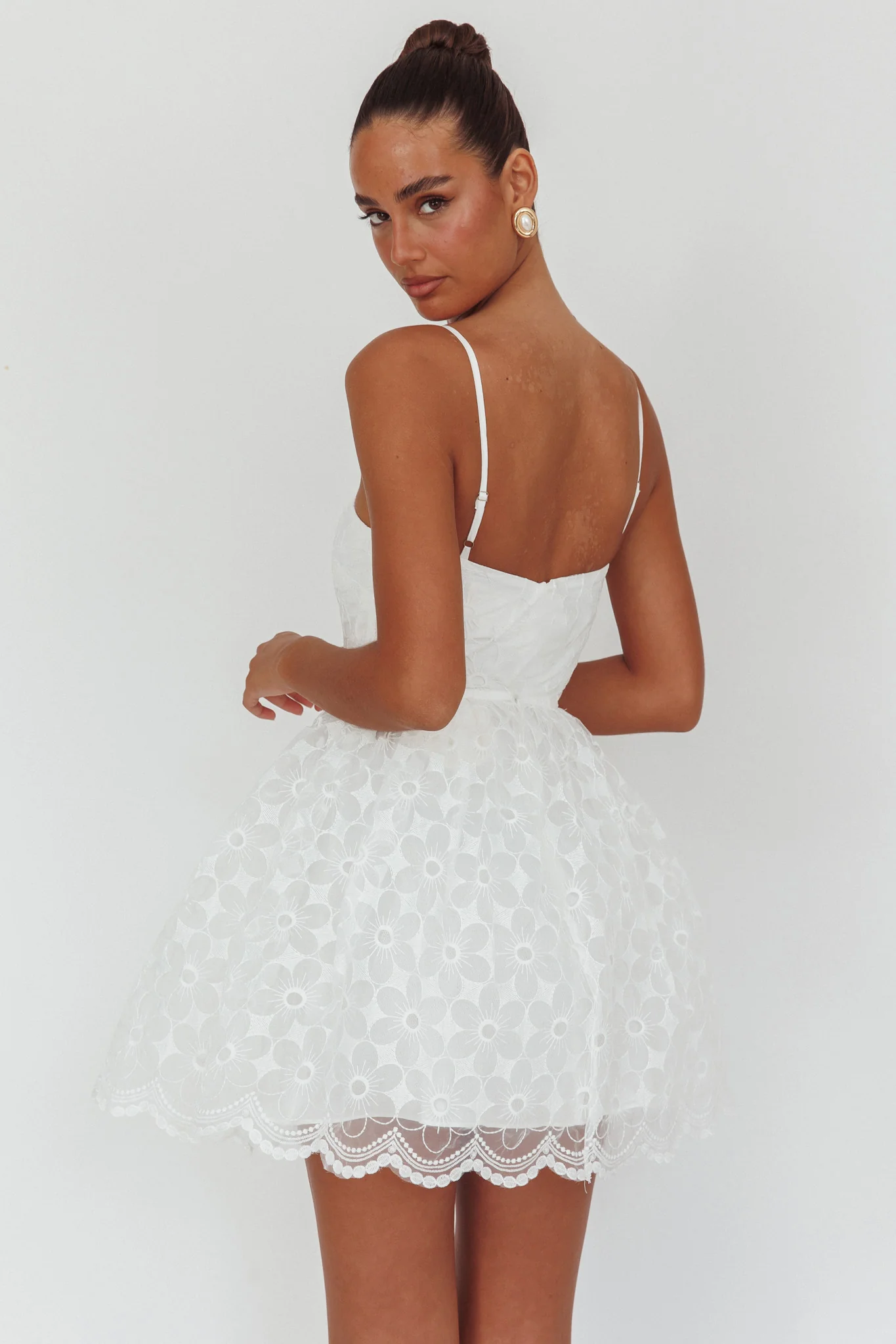 Bahia A-Line Square Neckline Mini Dress Lace White