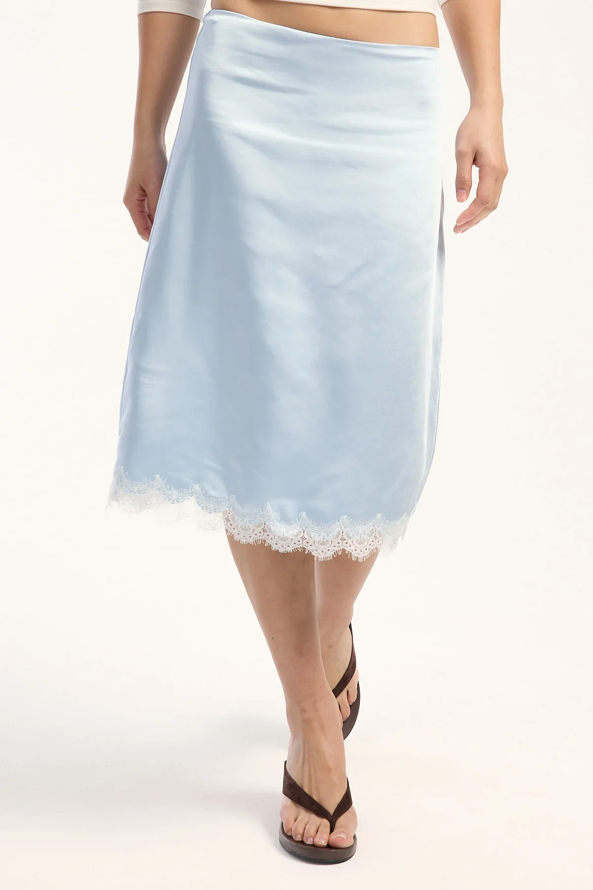 Perfect Stranger Matilda Satin Lace Midi Skirt Blue/White