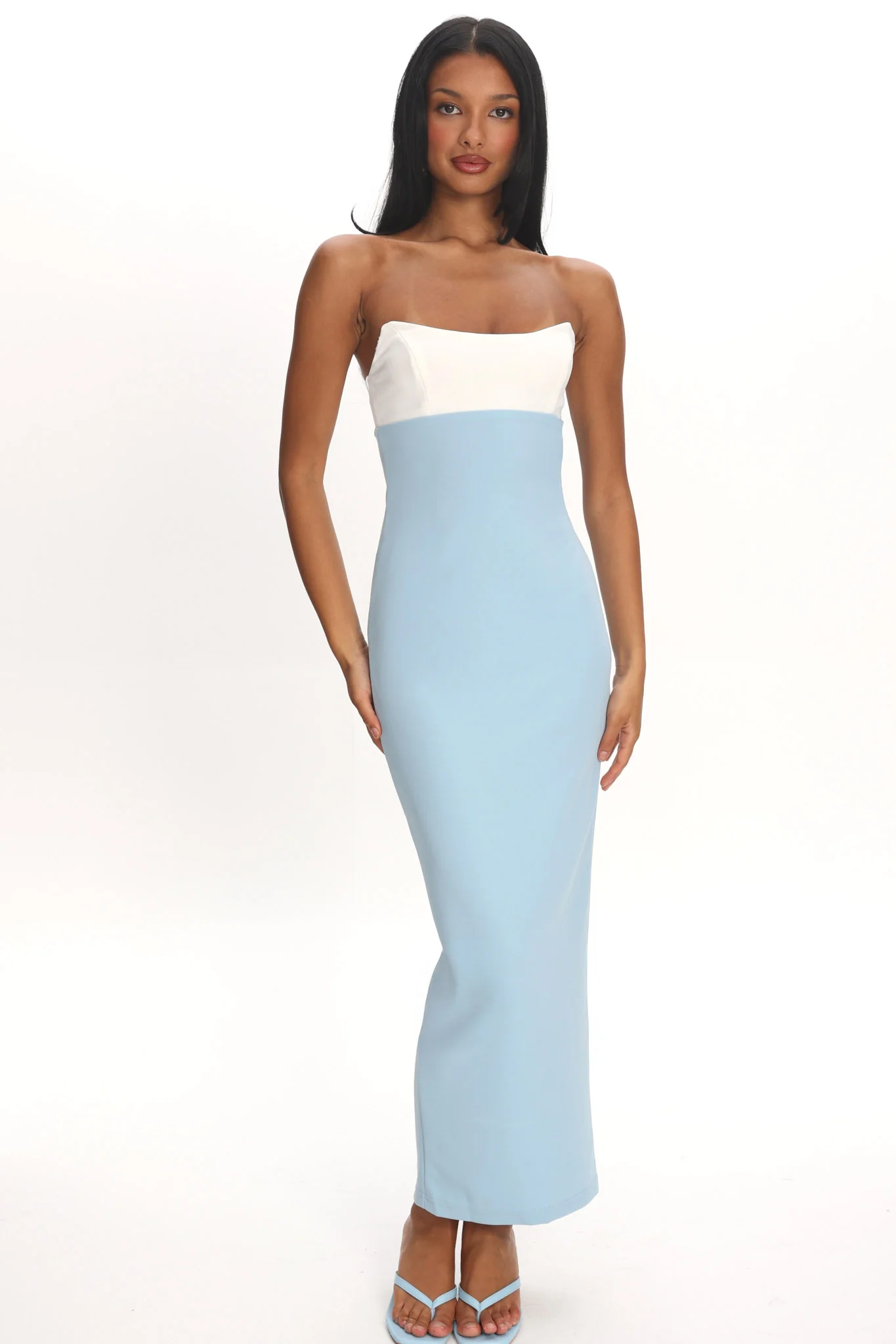 Regent Strapless Maxi Dress Contrast Blue