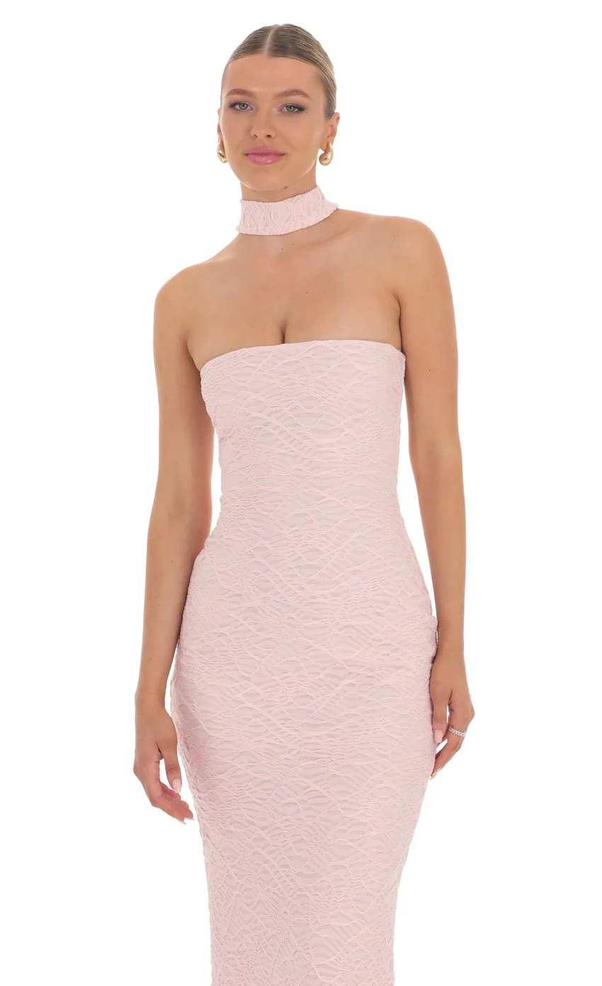 Scarf Mesh Knit Maxi Dress in Pink - luluinthesky