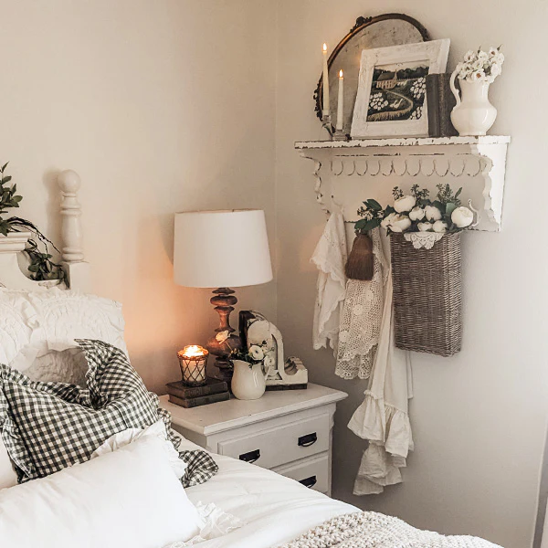 Rustic Farmhouse Wooden Wall Shelf with Five Hooks