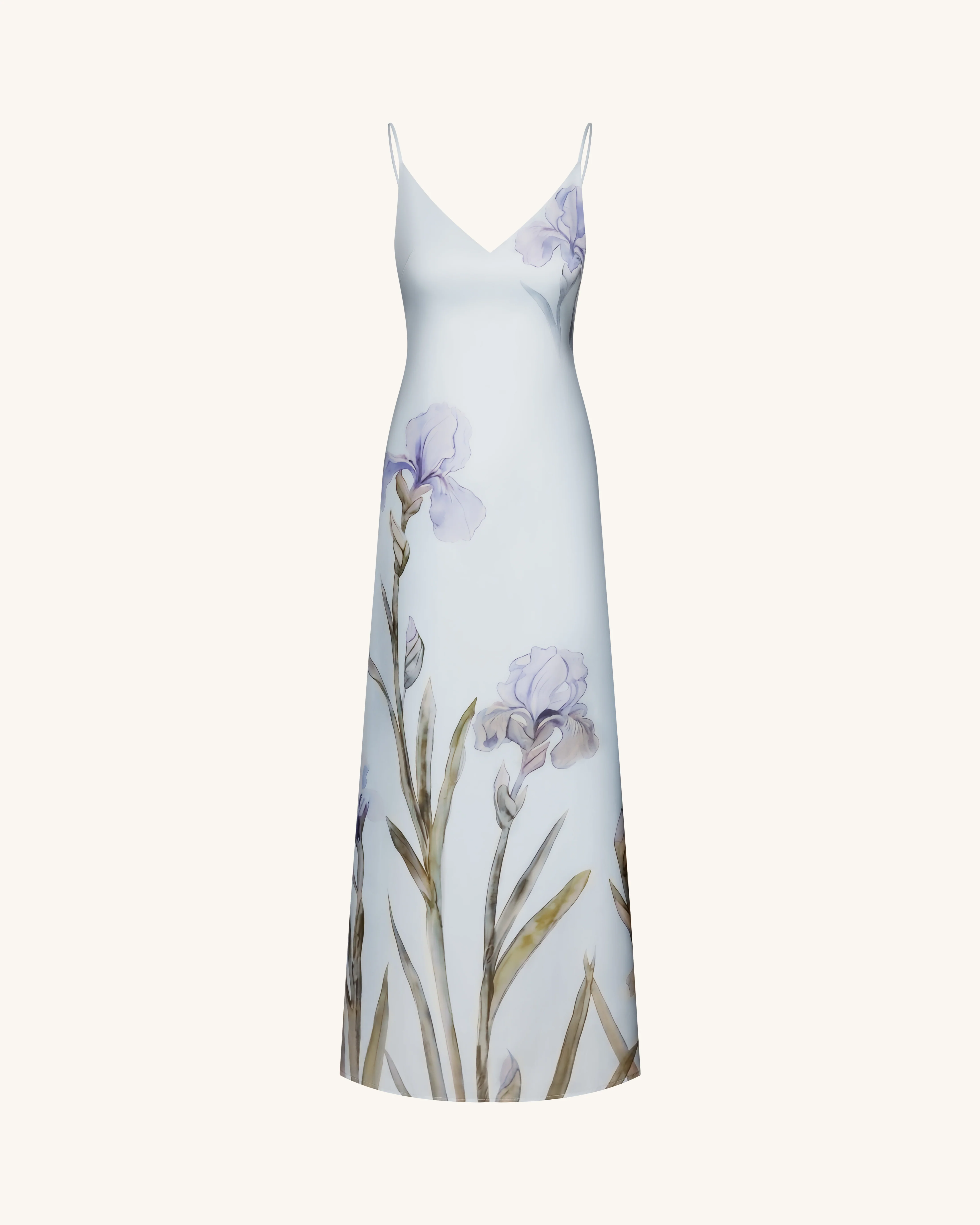 Iris Motif Satin Slip Gown - Light Blue - FASHION NOB