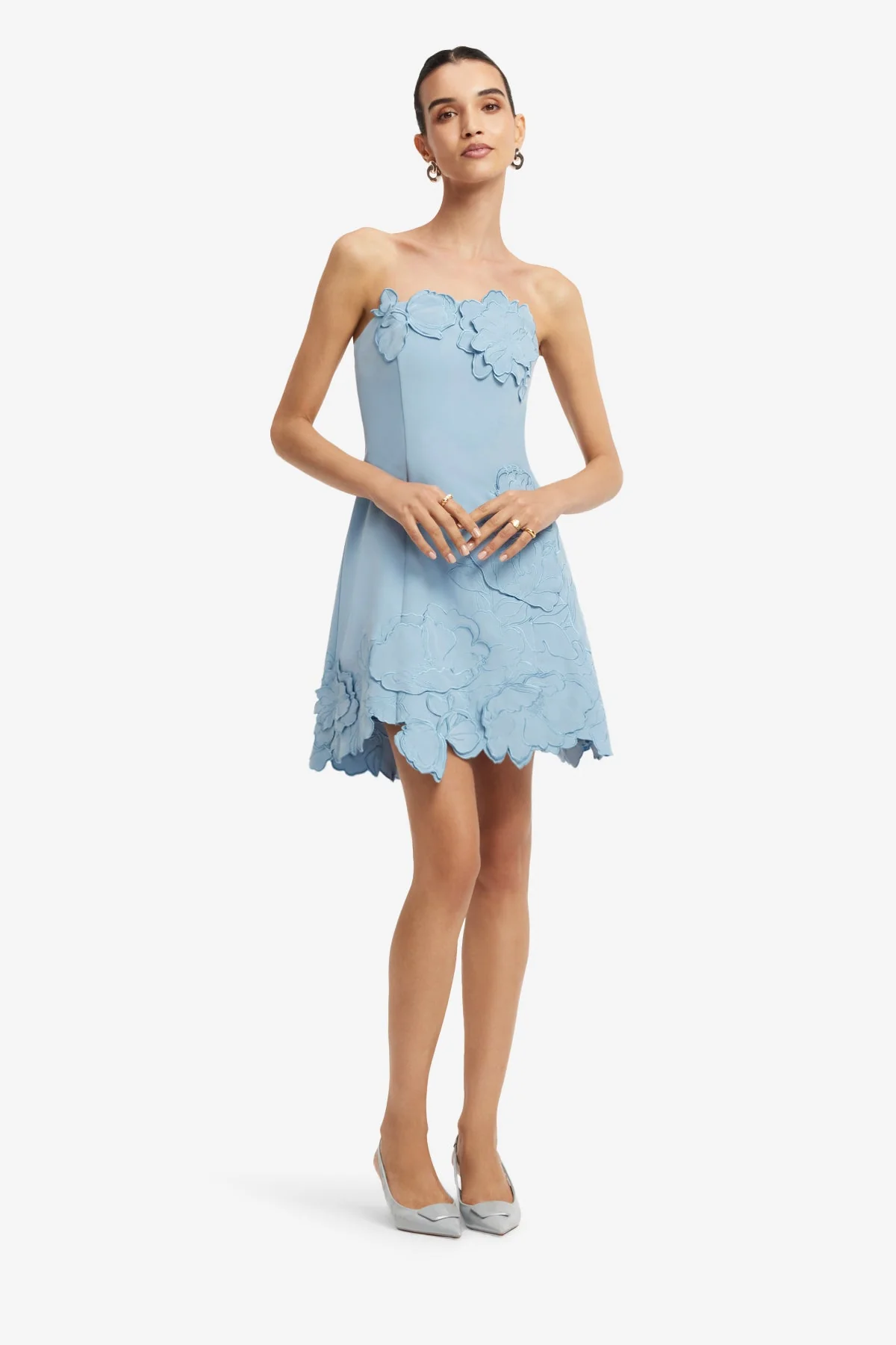 Ayla Appliqué Bustier Mini Dress - Baby Blue
