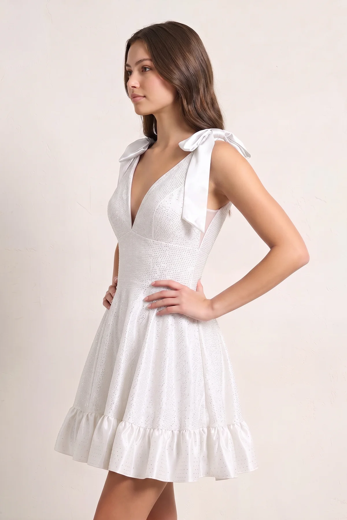 Royal Blue V Neck Satin A Line Beaded Homecoming Dress With Bow