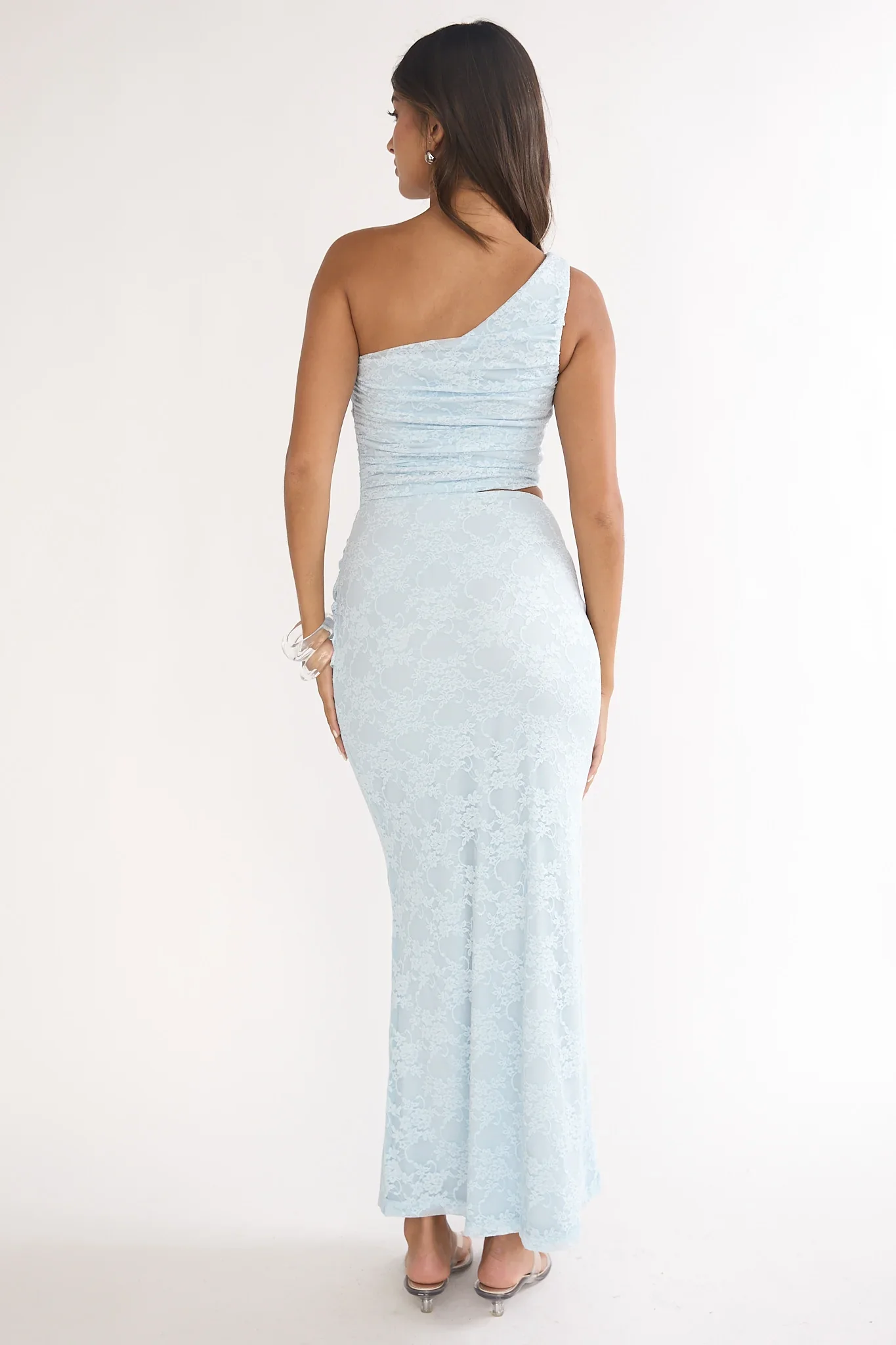 Luli One-Shoulder Cut-Out Maxi Dress Textured Light Blue