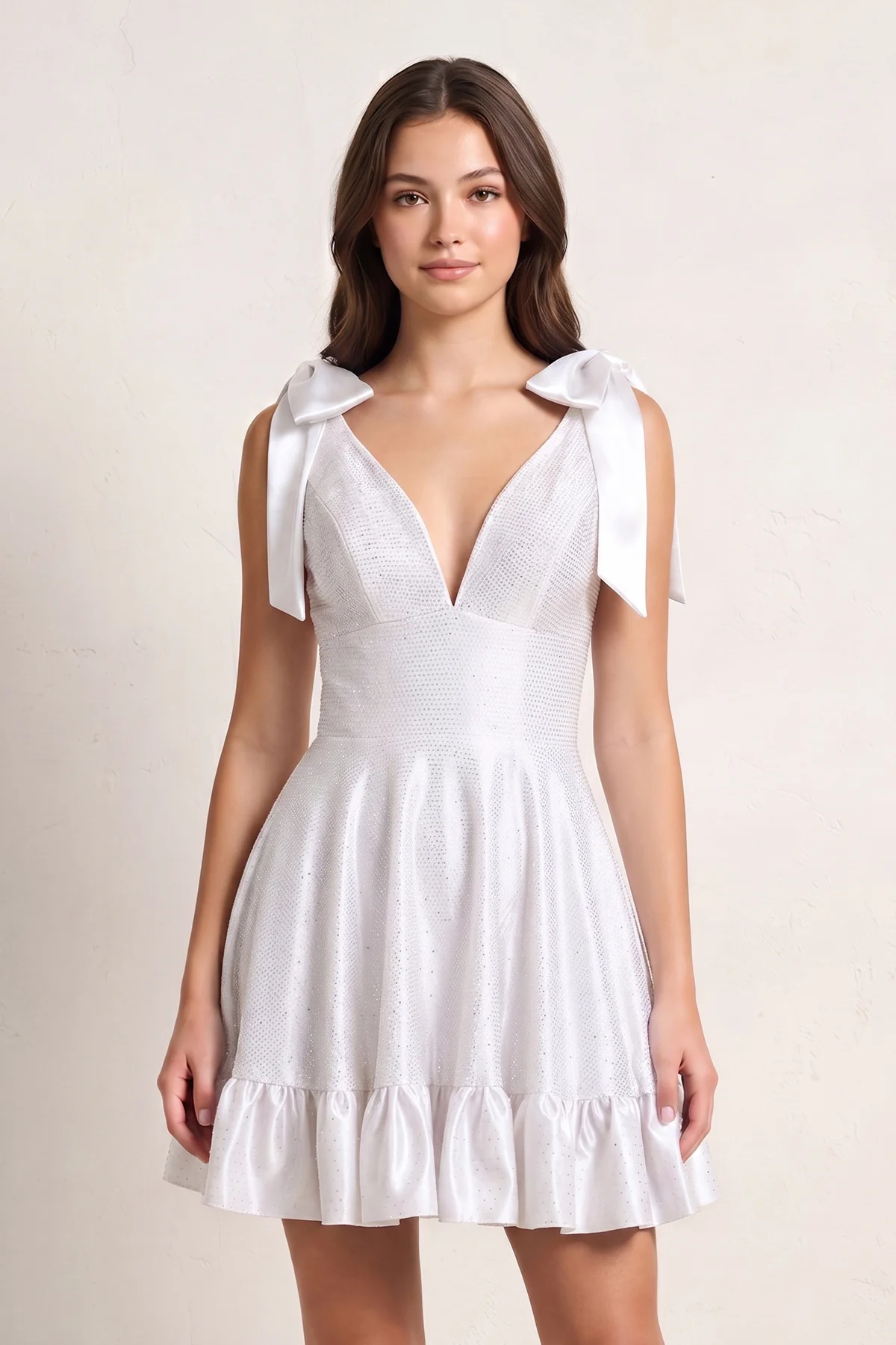 Royal Blue V Neck Satin A Line Beaded Homecoming Dress With Bow