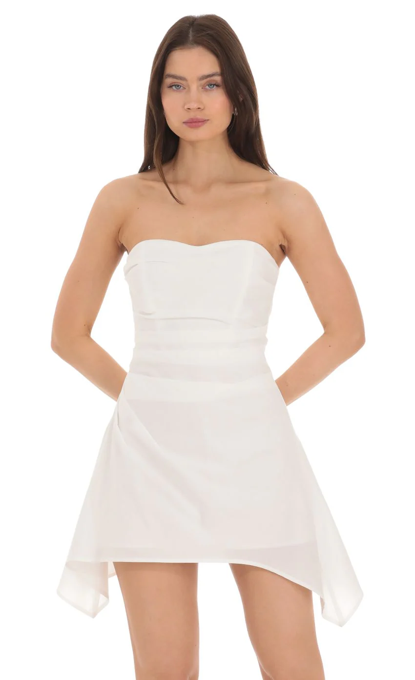 Strapless Asymmetrical Dress in White - luluinthesky