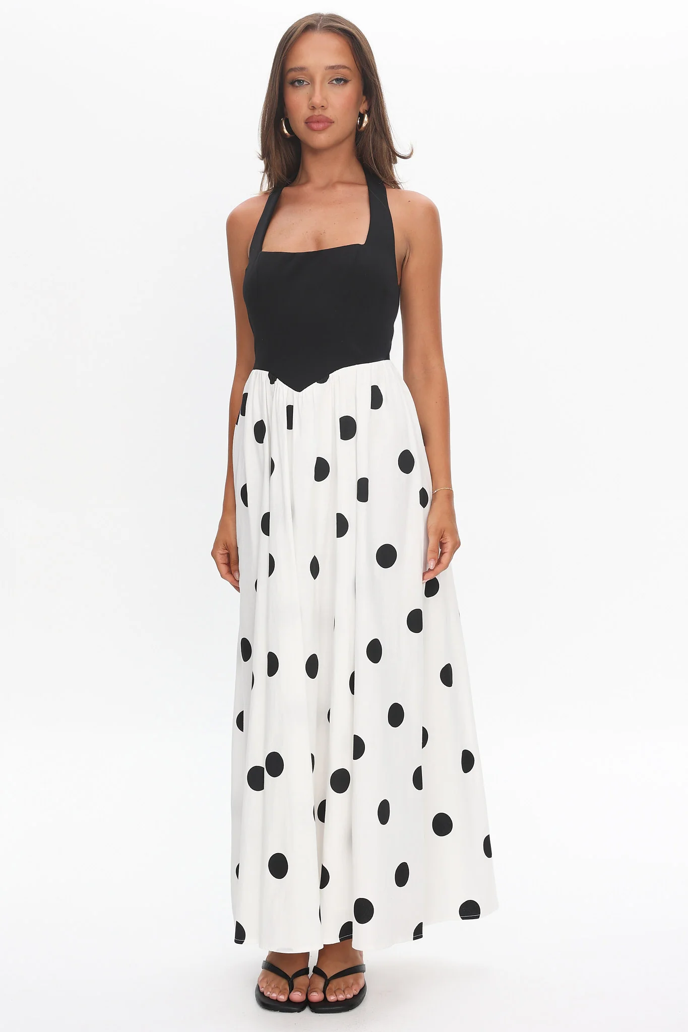 Get My Attention Halterneck Maxi Dress Polka Dot Black - luluinthesky