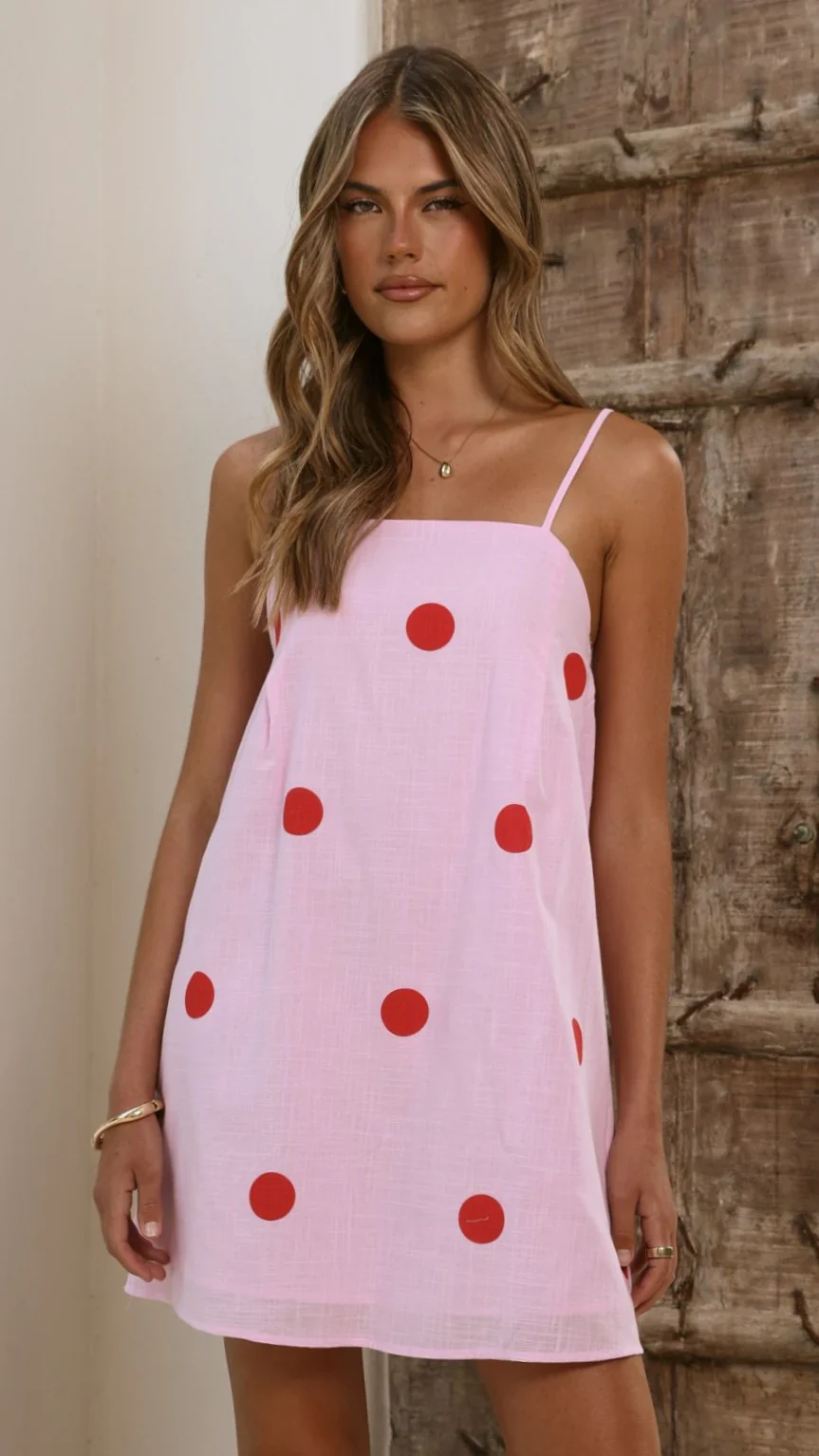 Bethani Mini Dress - Pink Red Polka