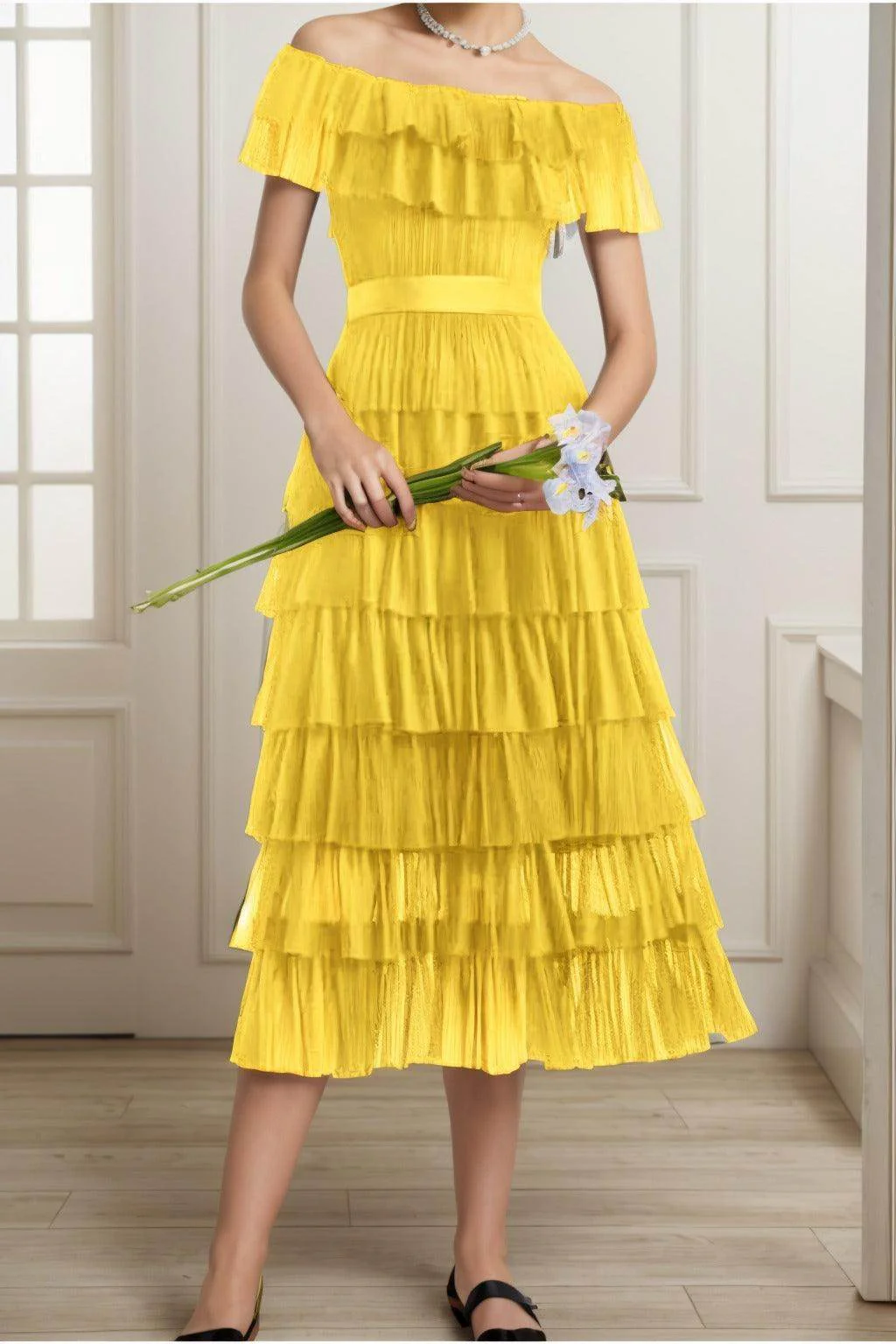 A-Line Tea Length Tulle Graduation Dresses CS0557