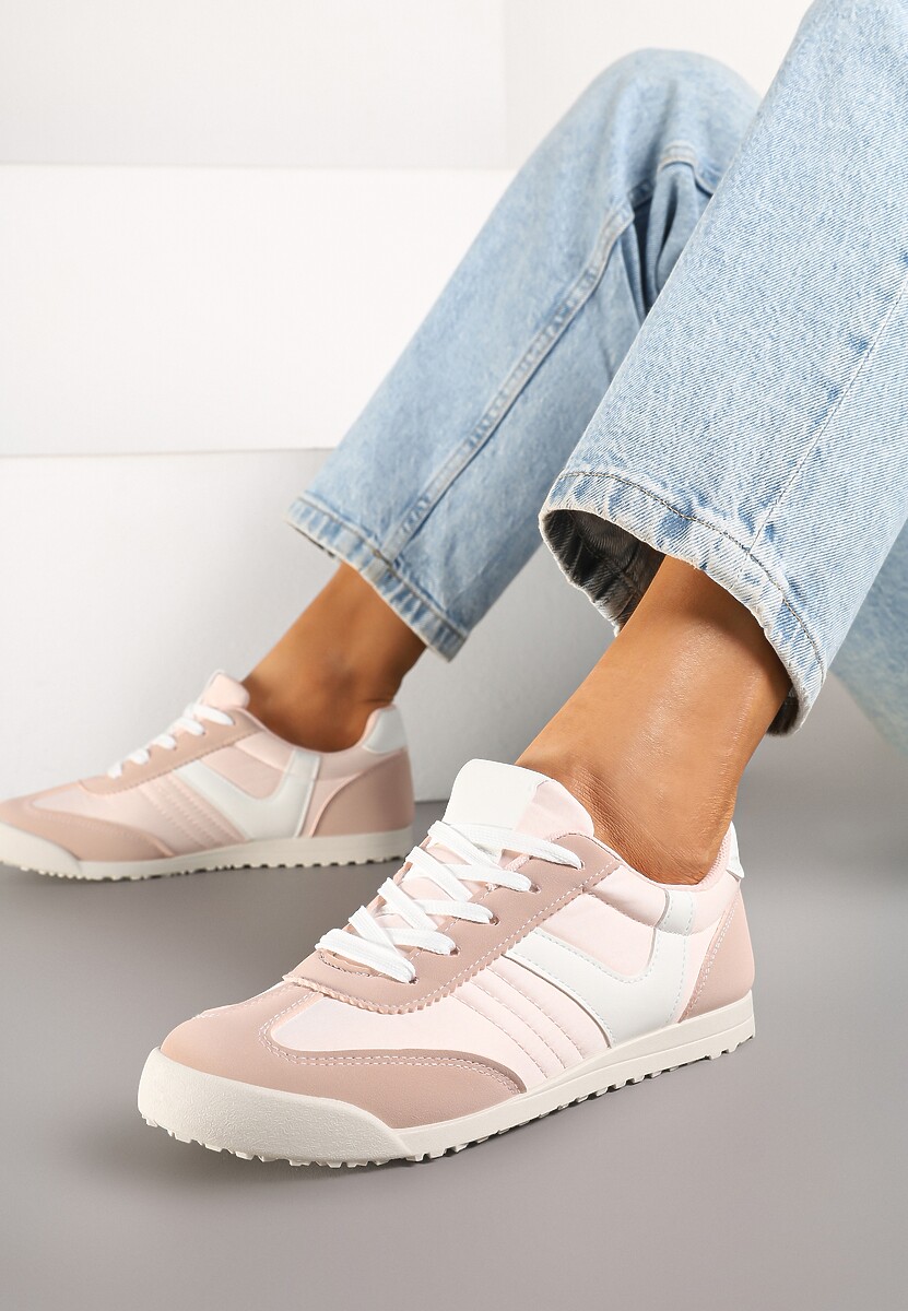 Różowe Sneakersy Typu Tenisówki z Kontrastowymi Wstawkami Feladith